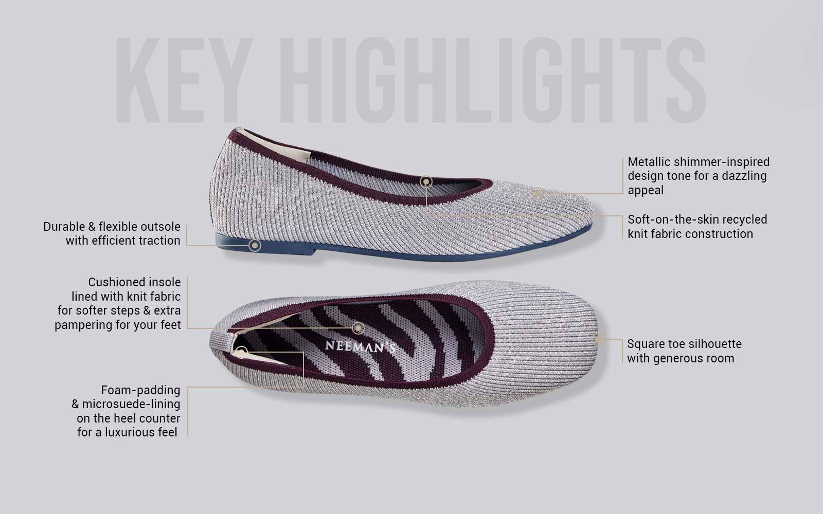 Neeman's Metallic Square Flats : Grey-Silver - view 3