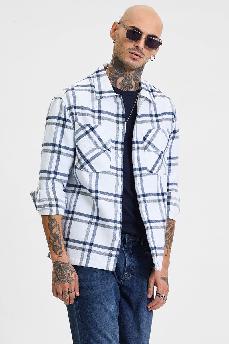 SNITCH White Checks Relaxed Fit Overshirt