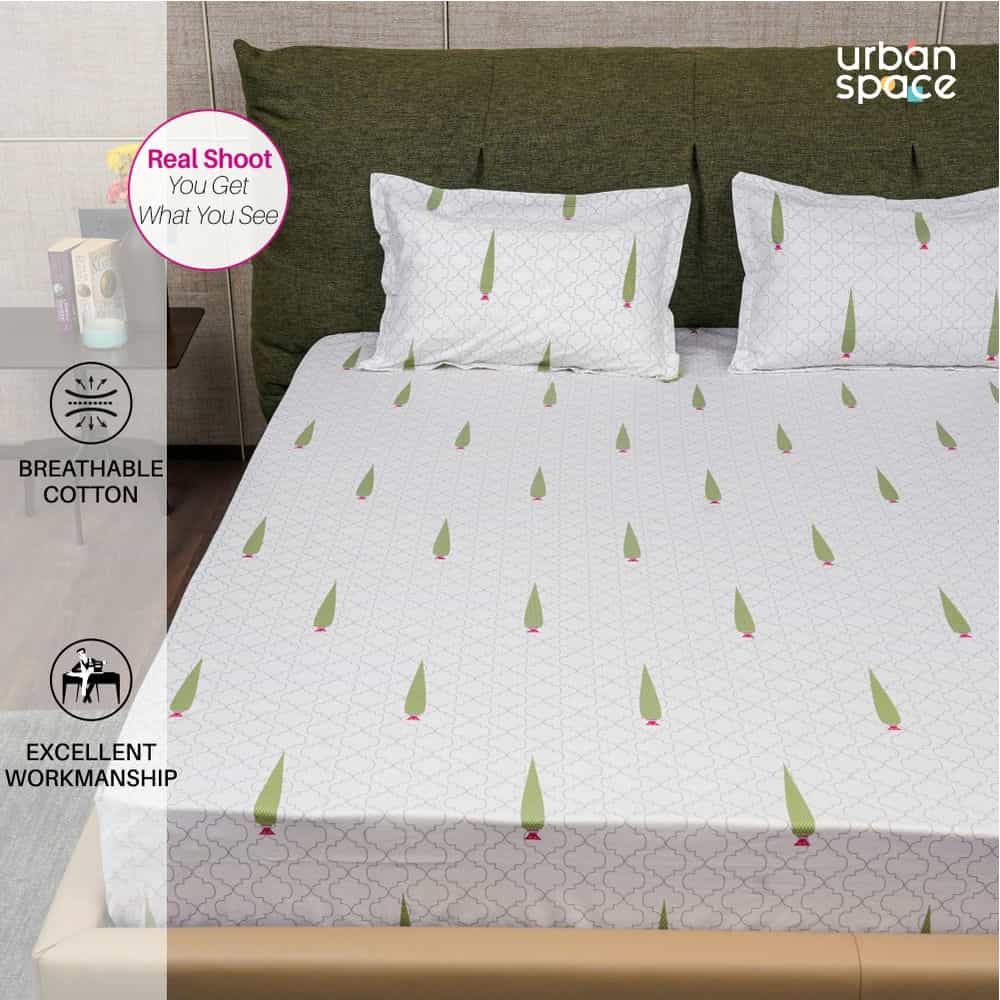 Urban Space -Home Furnishing Store Regal Collection - Breathable 200 TC 100% Pure Cotton Bedsheet with Pillow Cover, Pinewood Grey Green - view 4