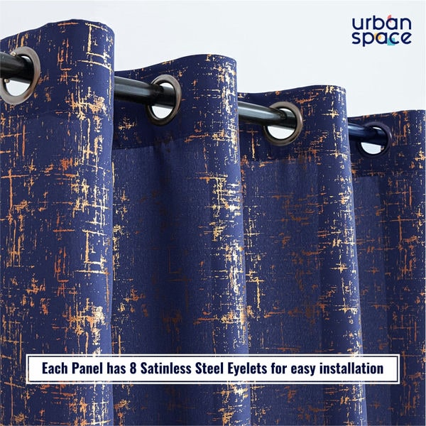 Urban Space -Home Furnishing Store Gold Foil Printed 80-85% Blackout Curtains- Pack of 1 Curtain - Sparkle - Navy Blue - view 5