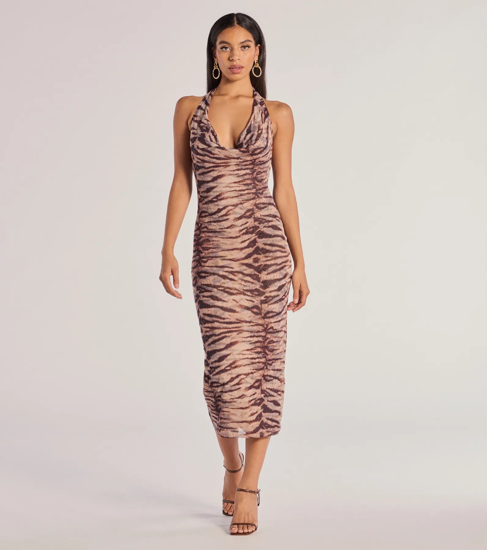 Windsor Sultry And Sassy Zebra Print Halter Midi Dress
