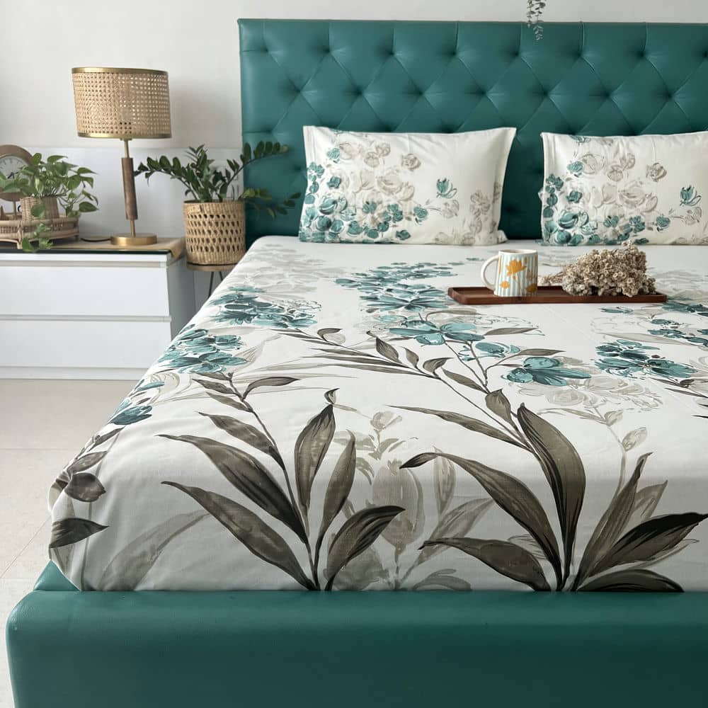 Urban Space -Home Furnishing Store Cotton Bedsheet + AC Blanket Combo Pack - (Combo 16 - Majestic Aqua Green and Grey + London) - view 2