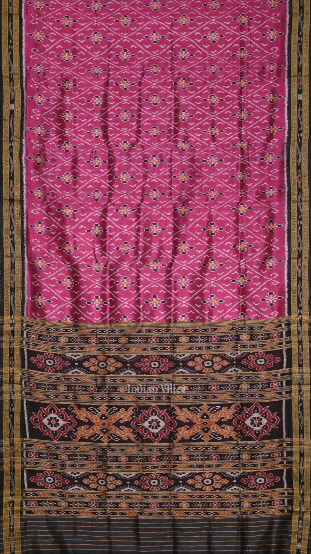 IndianVillèz Purple Black Odisha Ikat Khandua Silk Saree