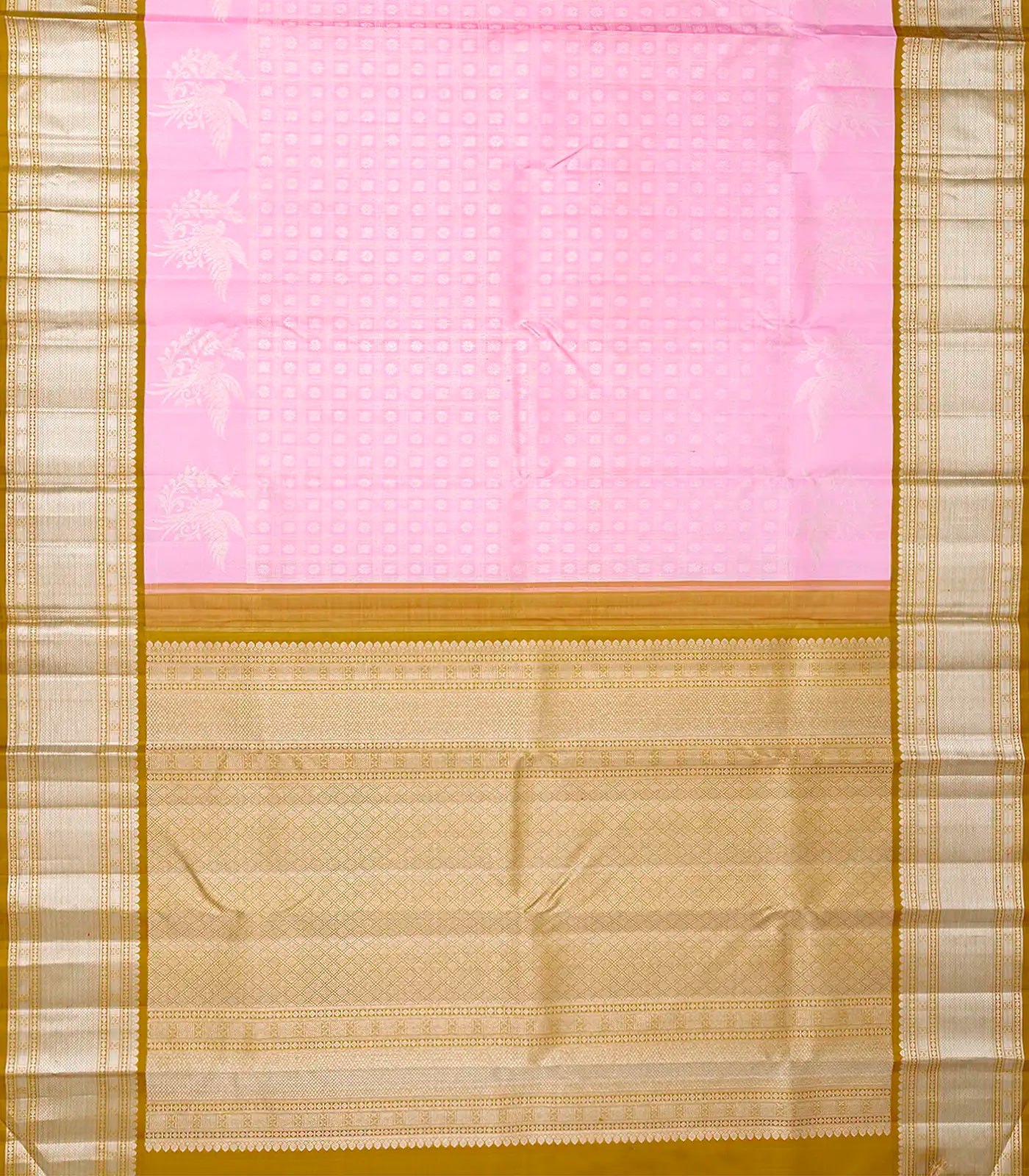 RmKV Baby Pink Handloom Kanchipuram Korvai Silk Saree With Zari Checks-Baby Pink - view 2