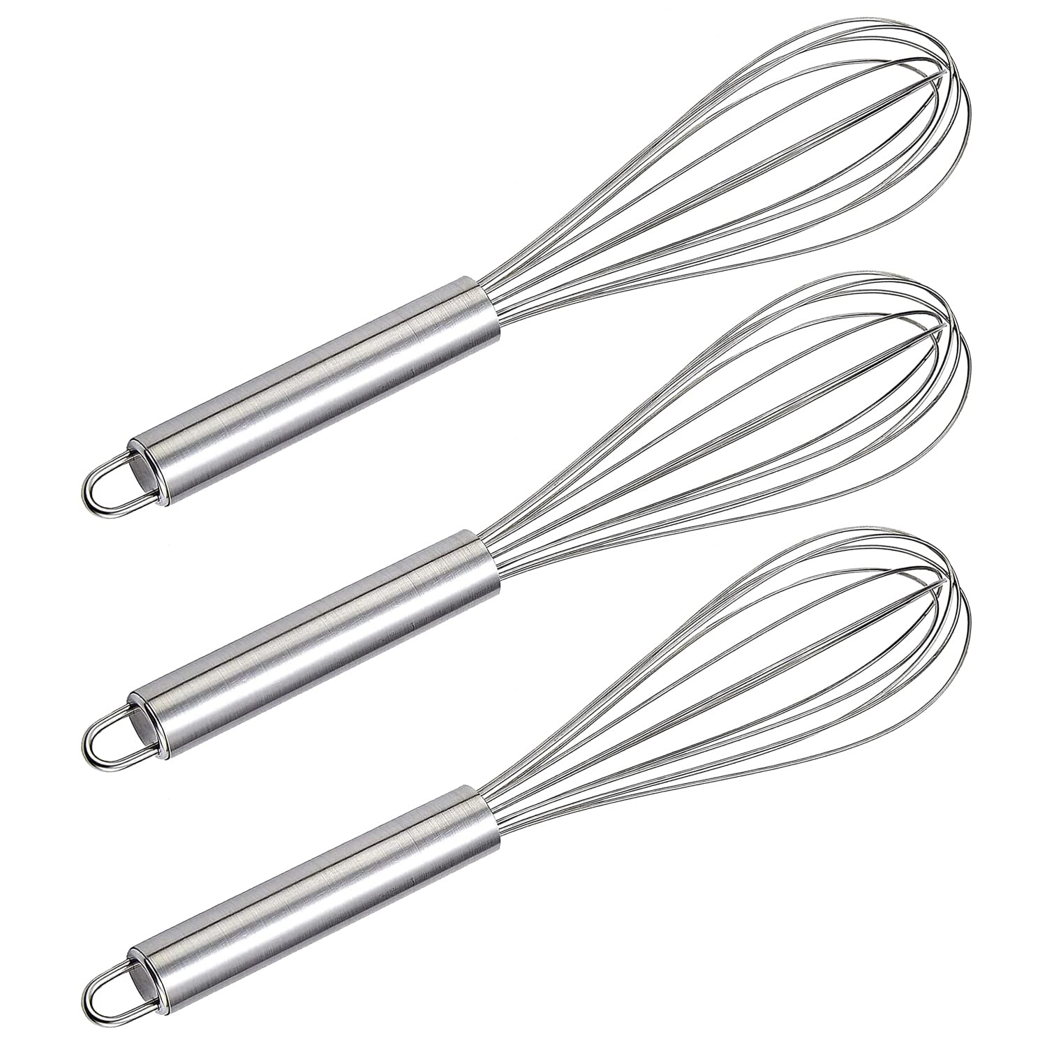 Heart Home Multiuses Stainless Steel Kitchen Utensil Balloon Shape Wire Whisk, Egg Beater, Kitchen Tool, 25cm- Pack of 3 (Silver)