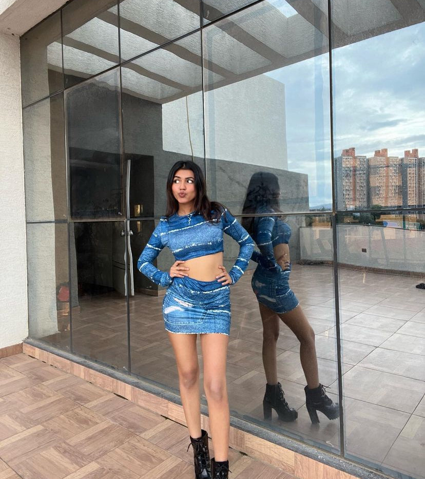 Glam Blue Denim Printed Co-ord Set