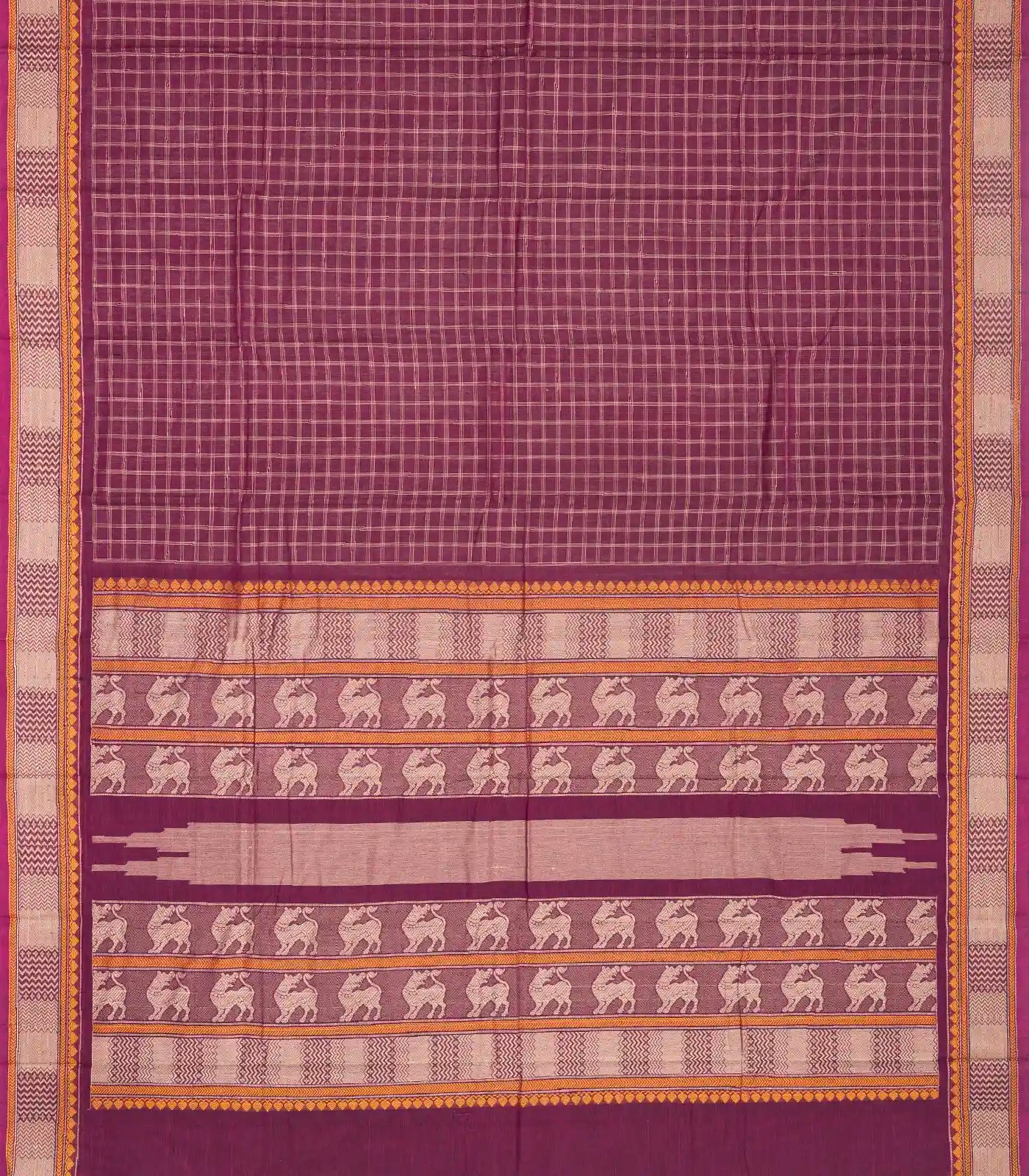 RmKV Magenta Handloom Kanchi Cotton Saree With Checks - view 2