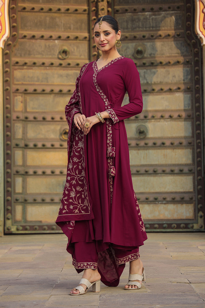 Ahika Fuschia Poly Georgette Angrakha Pant With Dupatta PKSKD1911 - view 7