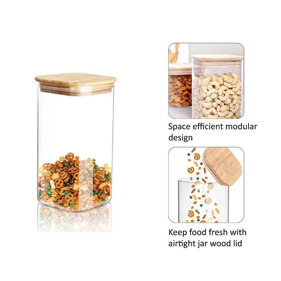 Cello Woody Qube Borosilicate Glass Storage Jar, 600ml - view 2