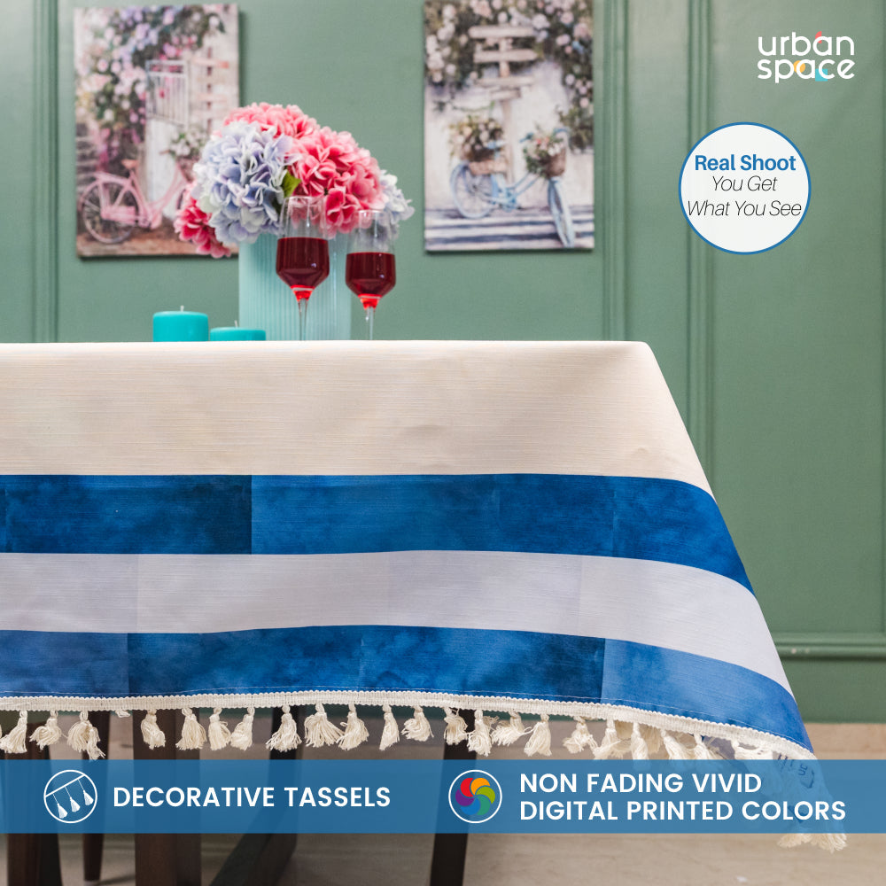 Urban Space Home Furnishing Sicilia : Anti Skid & Water resistant Linen textured Premium table cover for dining table - Horizontal Stripes - view 2