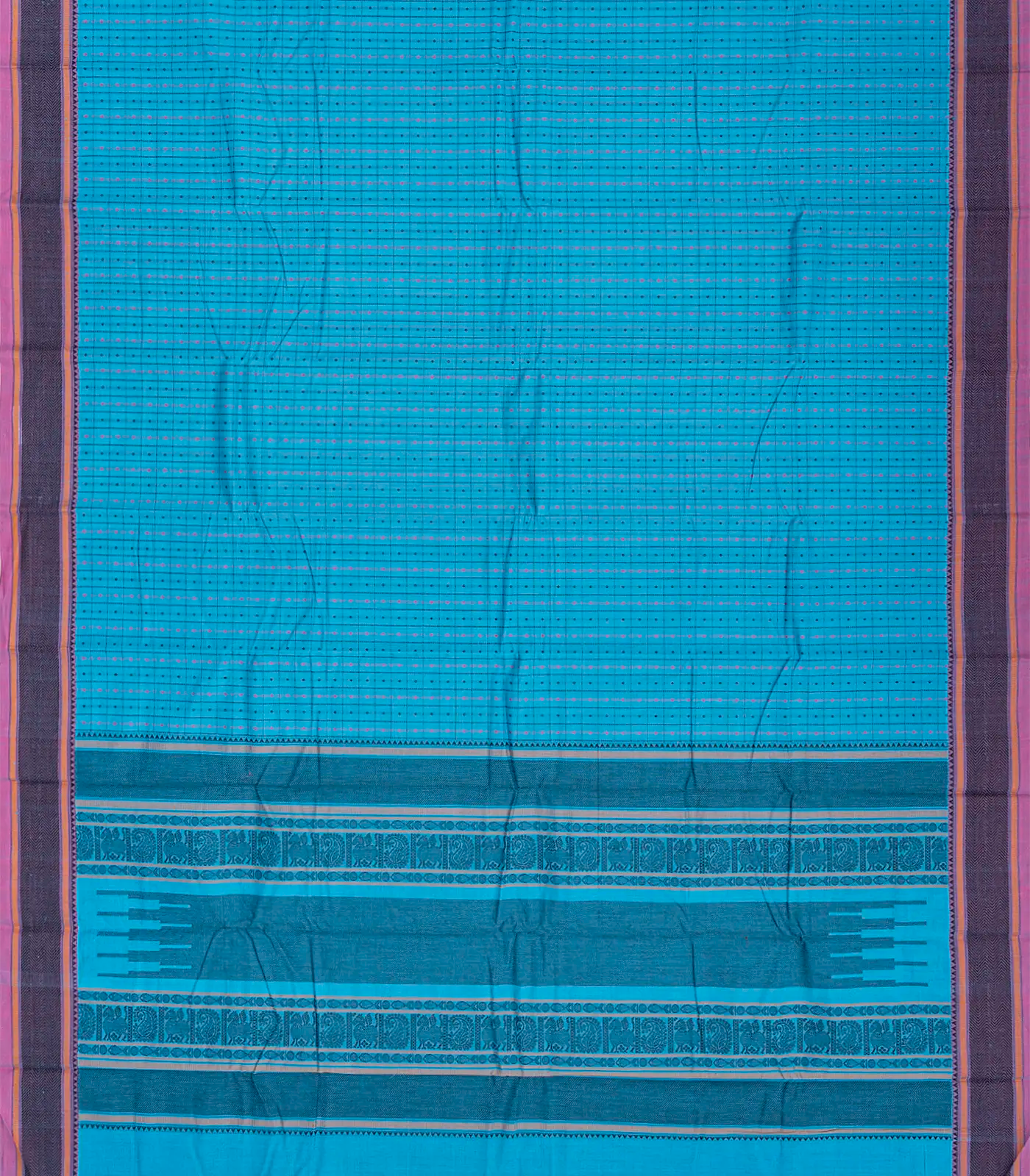 RmKV Sky Blue Handloom Kanchi Cotton Saree With Checks-Sky Blue - view 2