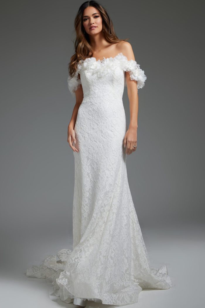Jovani JB42295 Bridal Gown Ruffle Long Wedding Dress