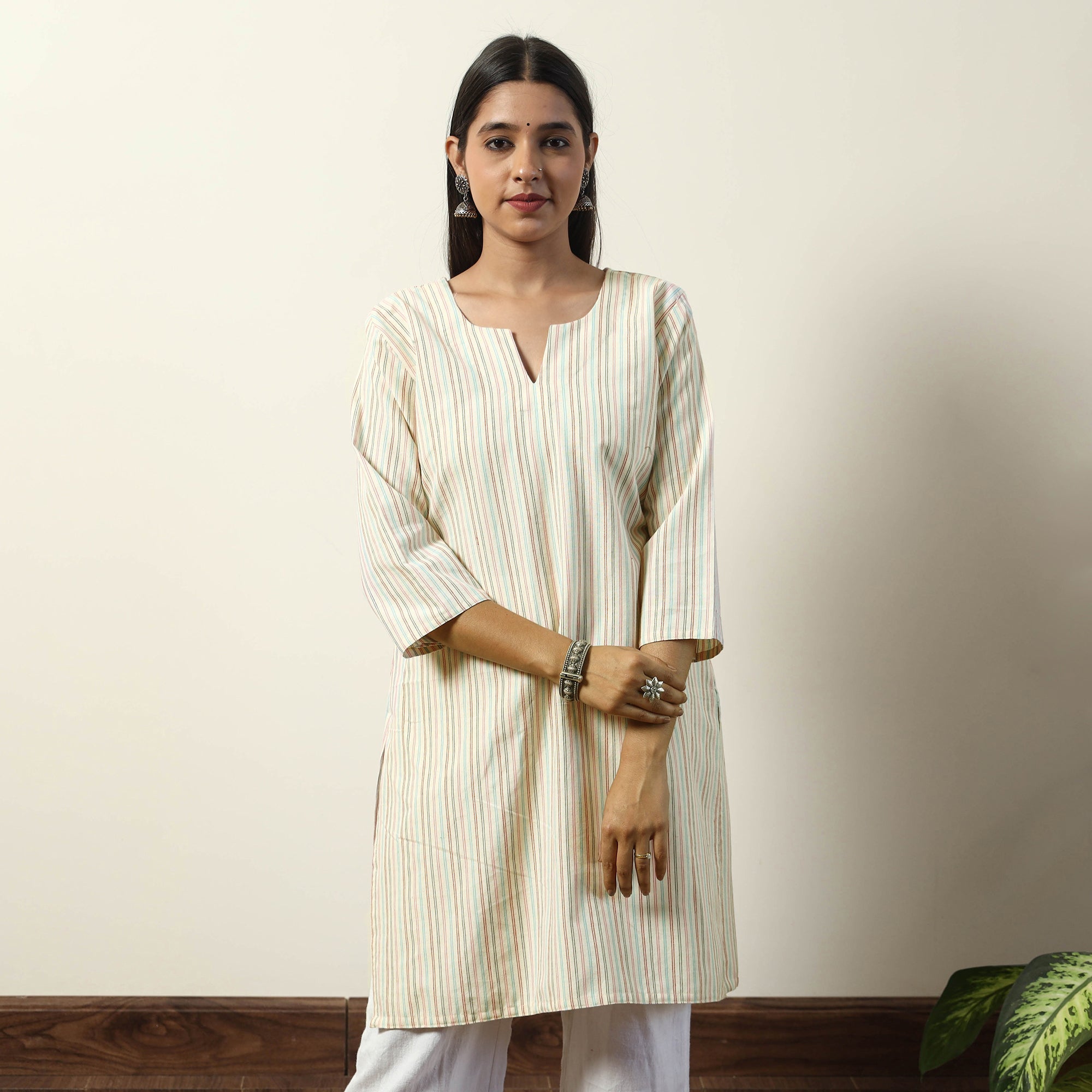 ITOKRI CASUALS Beige - Jhiri Handloom Cotton Straight Short Kurta - view 5