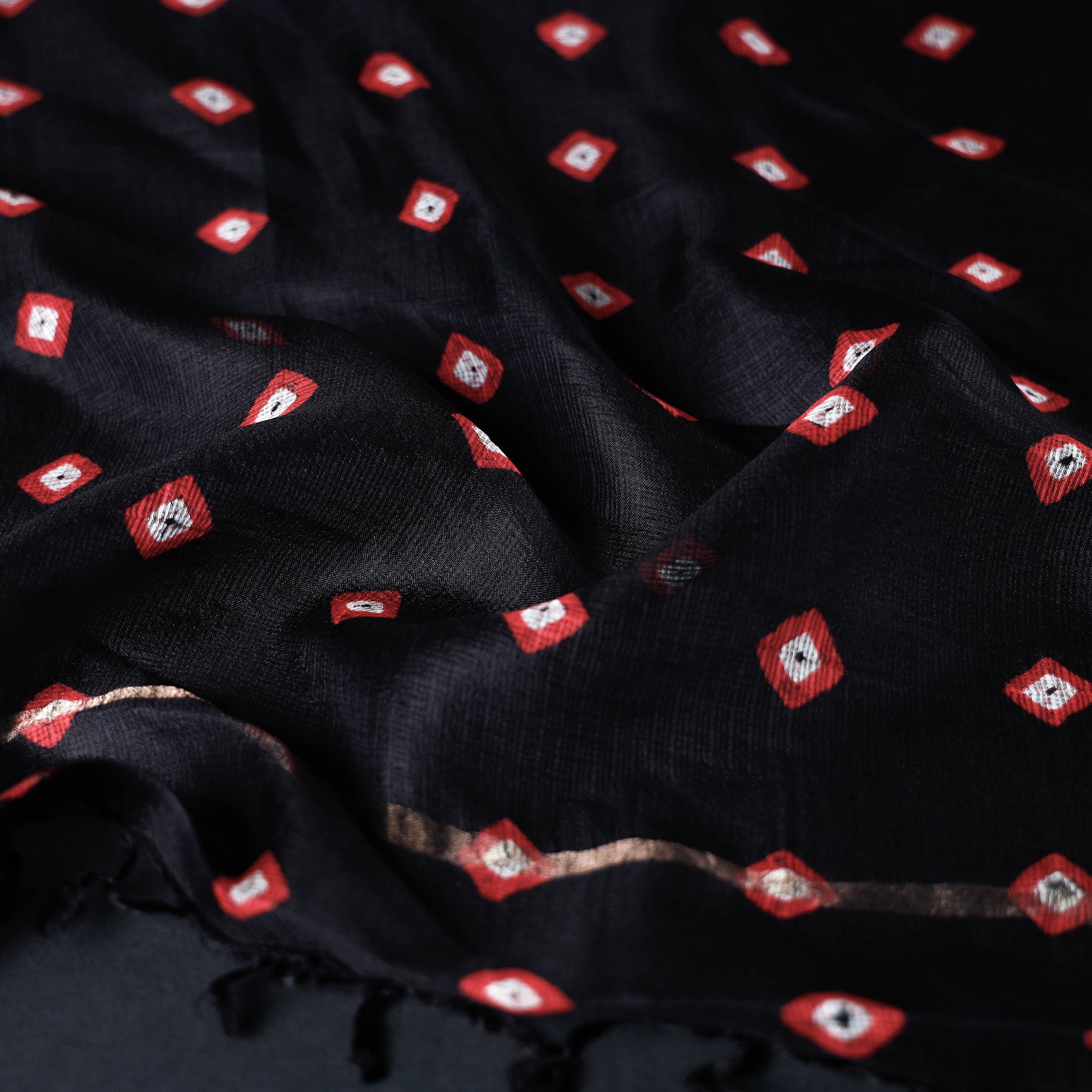 LEHARIYA BY BADSHAH MIYAN Black - Bandhani Tie-Dye Kota Doria Silk Dupatta with Tassels - view 5