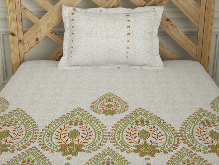 Spaces India Ornate Palm - Light Green 100% Cotton Single Bedsheet - Atrium By Spaces - view 3