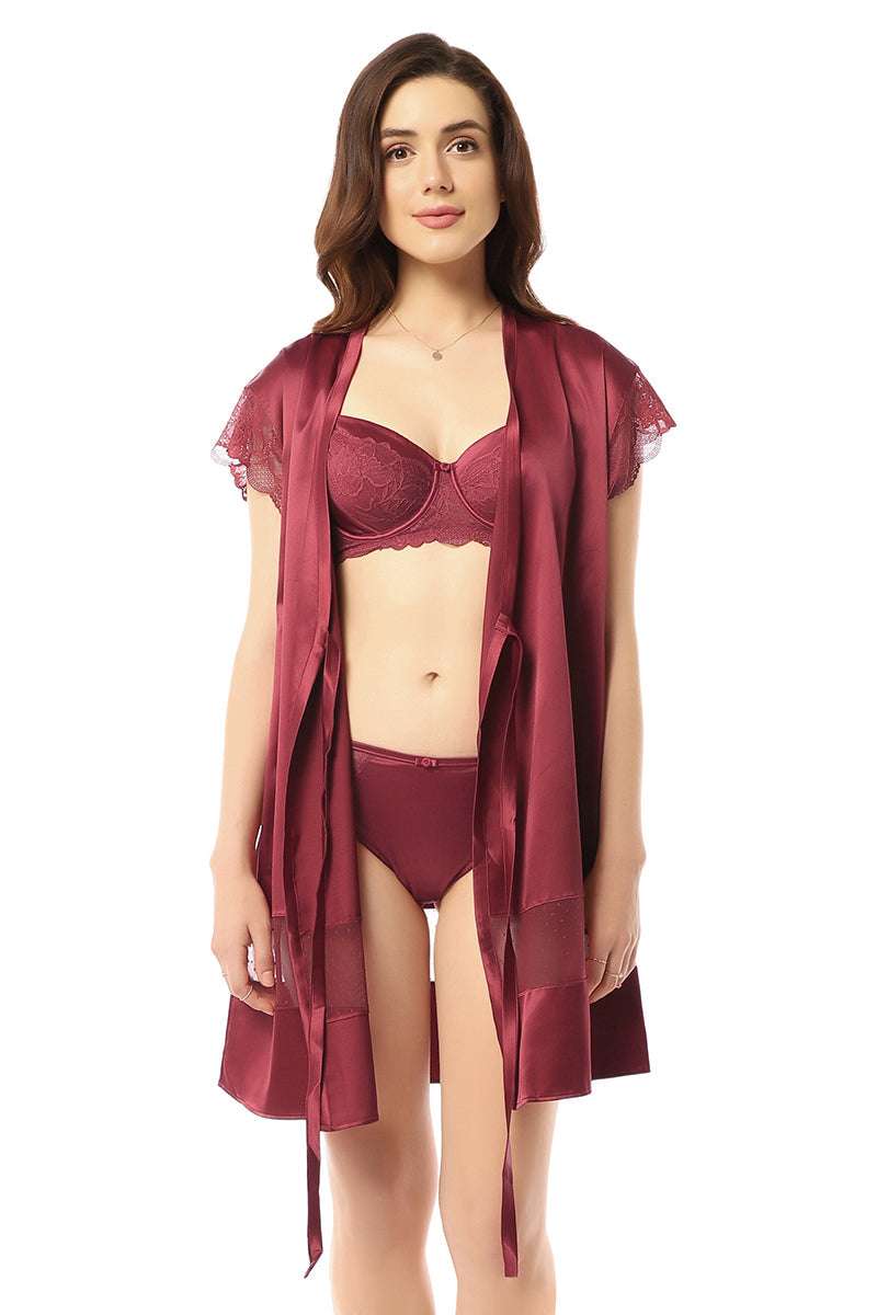 Amante Eternal Bliss Satin Robe - Rio Red - view 2