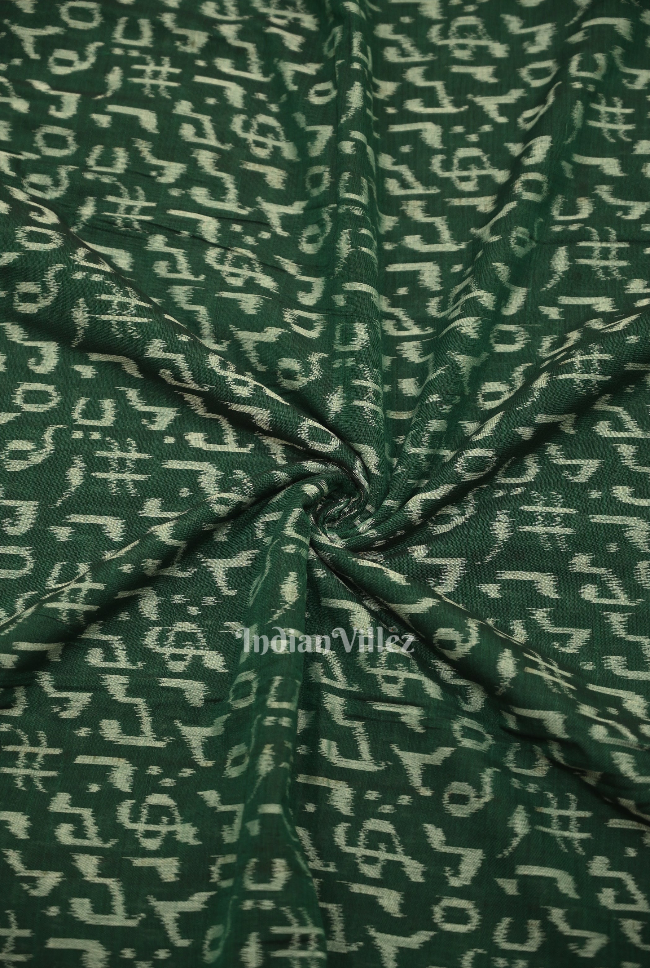 IndianVillèz Green Musical Instrument Theme Odisha Ikat Sambalpuri Cotton Fabric