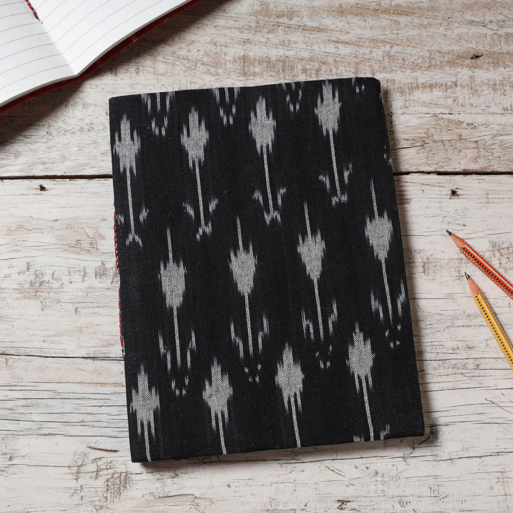 CHUTNEY CRAFT STUDIO Black - Ikat Fabric Cover Handmade Paper Notebook (9 x 7 in)
