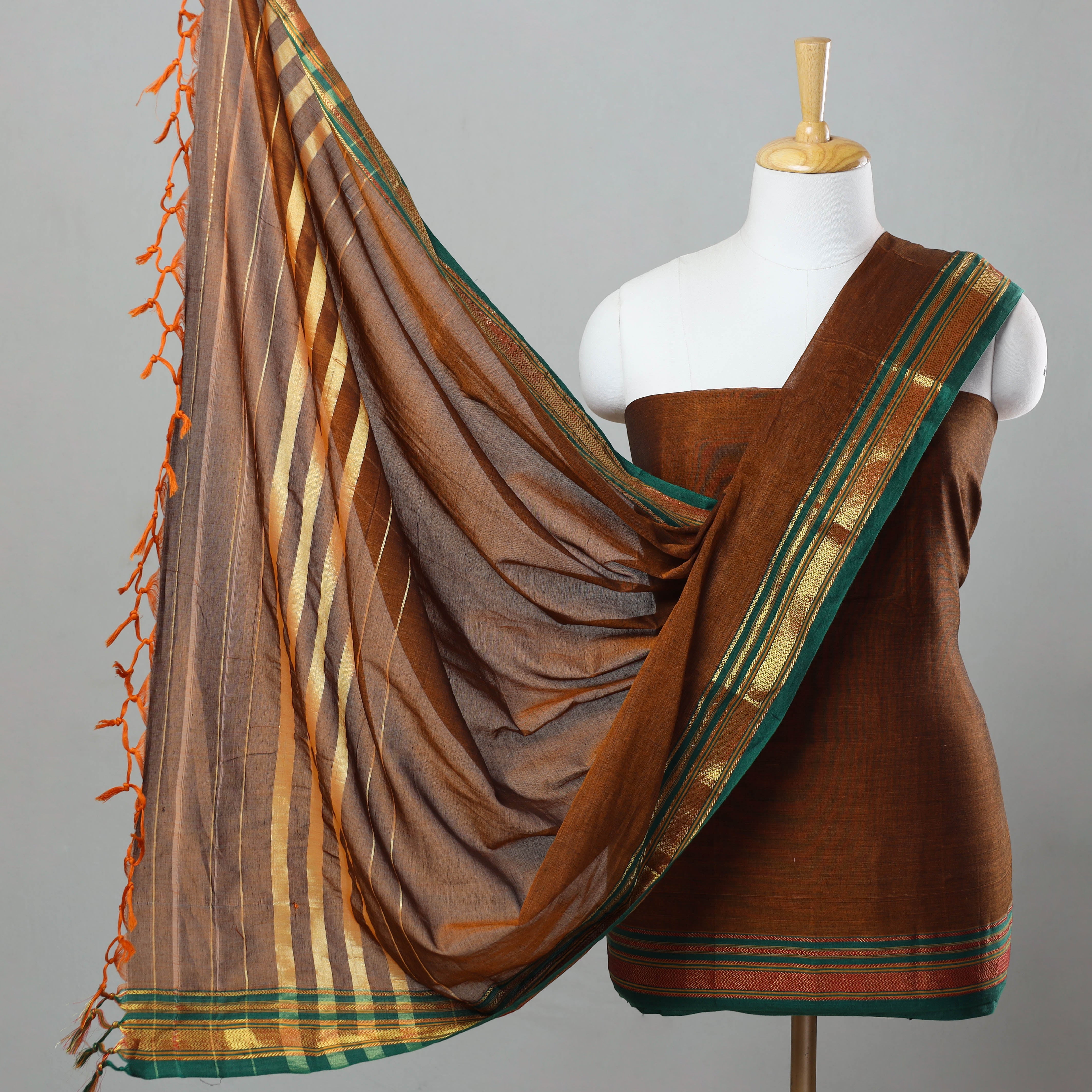 SOUTH KARGHA Brown - Mercerised Cotton 3pc Ilkal Handloom Dress Material 03