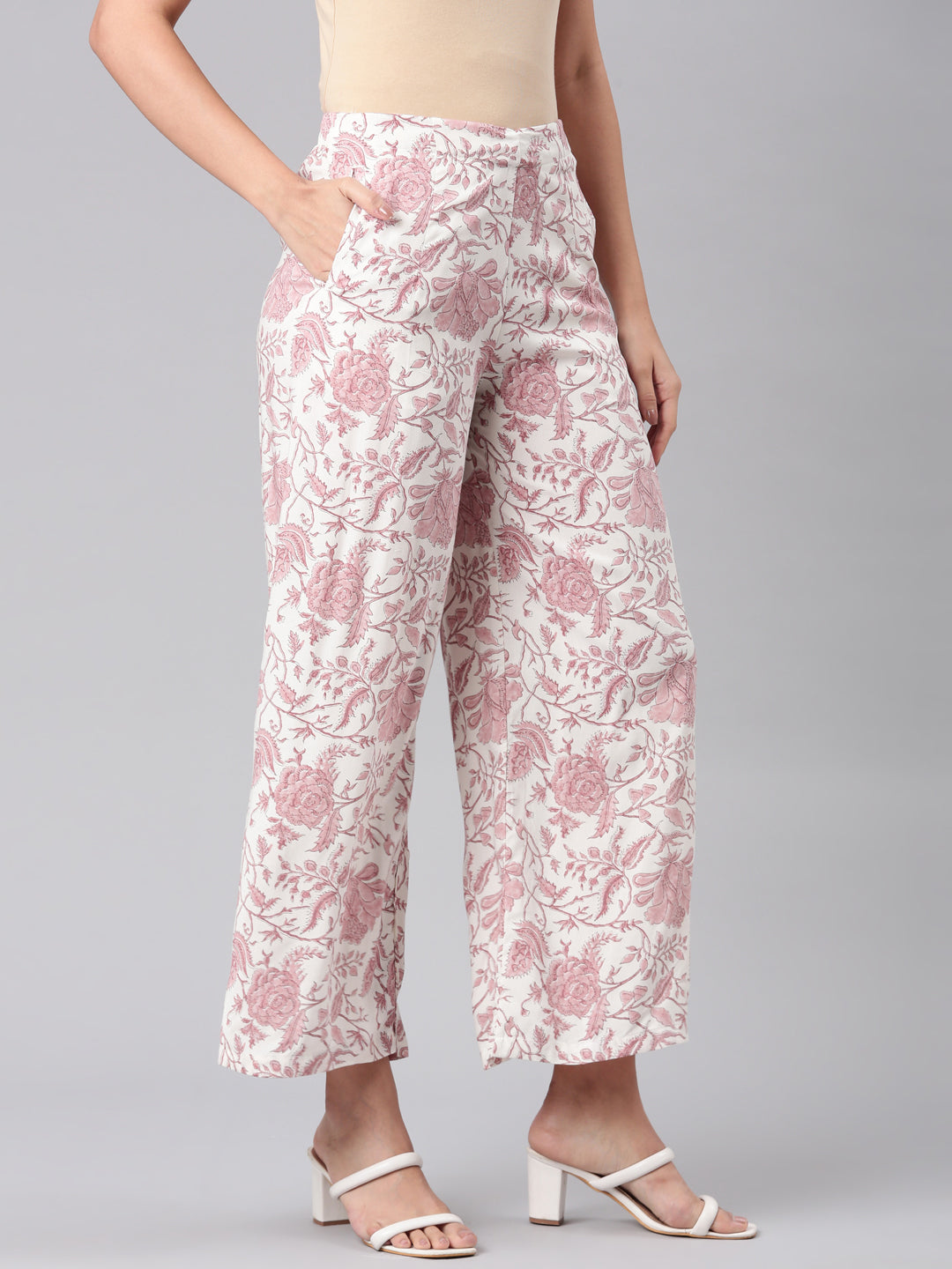 Go Colors Women Medium Pinks Viscose Mid Rise Printed Palazzo - view 2