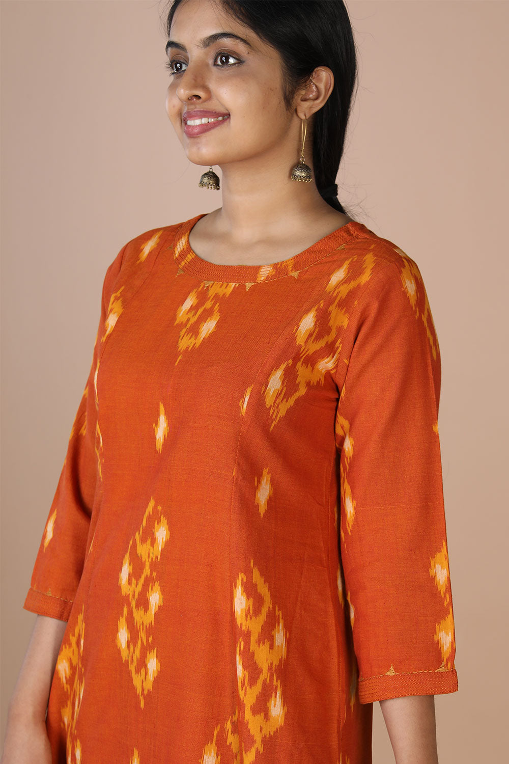 Kalanjali Ethnics Handwoven Ikat kurta – Orange - view 8