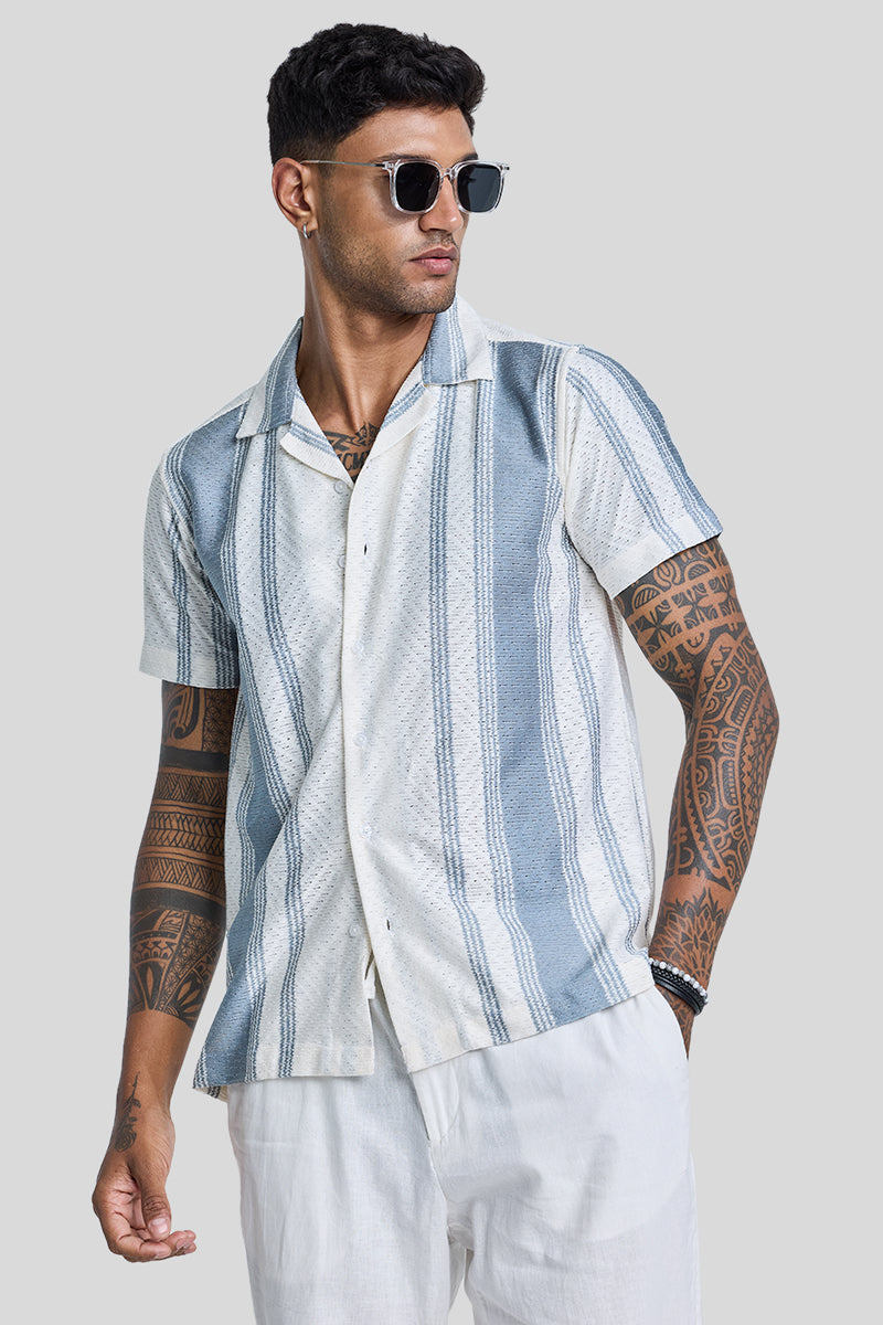 SNITCH Light Blue Stripes Crochet Shirt - view 4