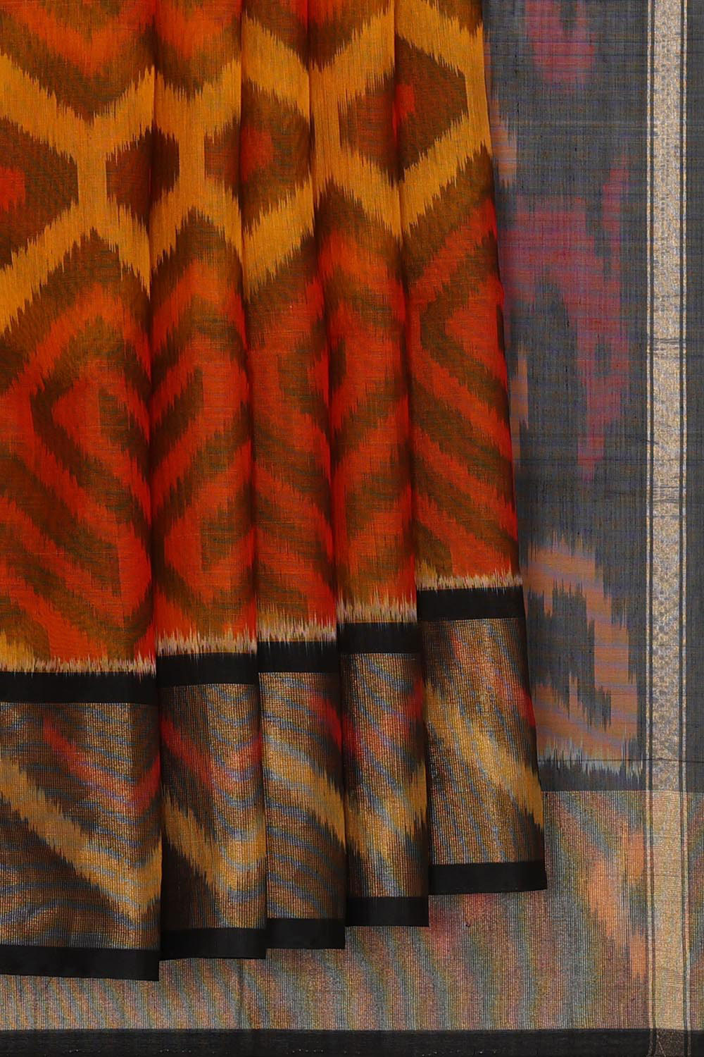 Kalanjali Ikat Silk Cotton Yellow-Red Saree – Women's