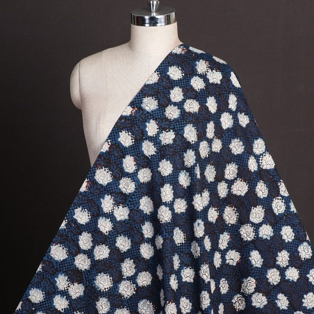 BAGRU DABU PRINTS Blue - Dabu Bagru Block Print Cotton Fabric