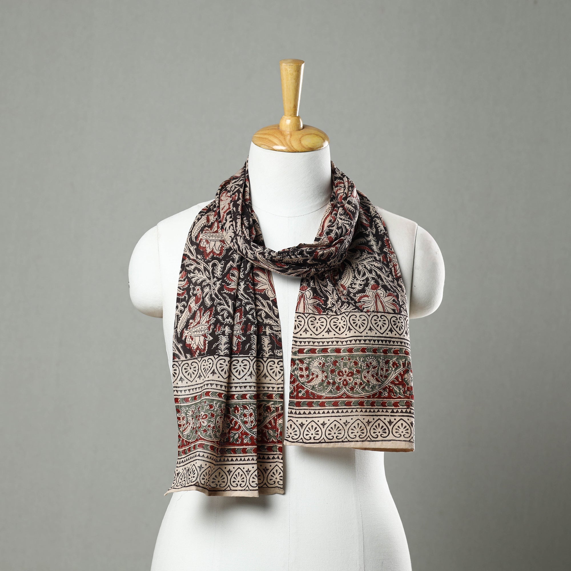 PITCHUKA SRINIVAS KALAMKARI PEDANA Black - Pedana Block Print Natural Dyed Cotton Kalamkari Stole 43