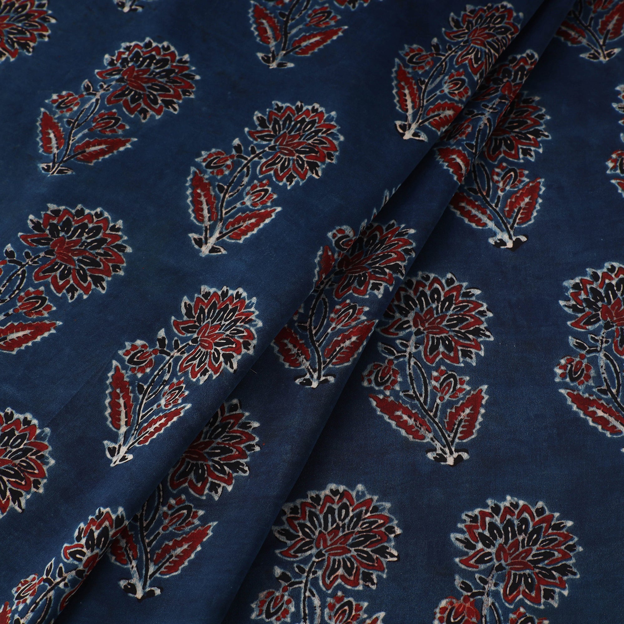 AJRAKH BY JABBAR KHATRI Blue - Ajrakh Block Printed Modal Silk Fabric from Kutch 25 - view 2