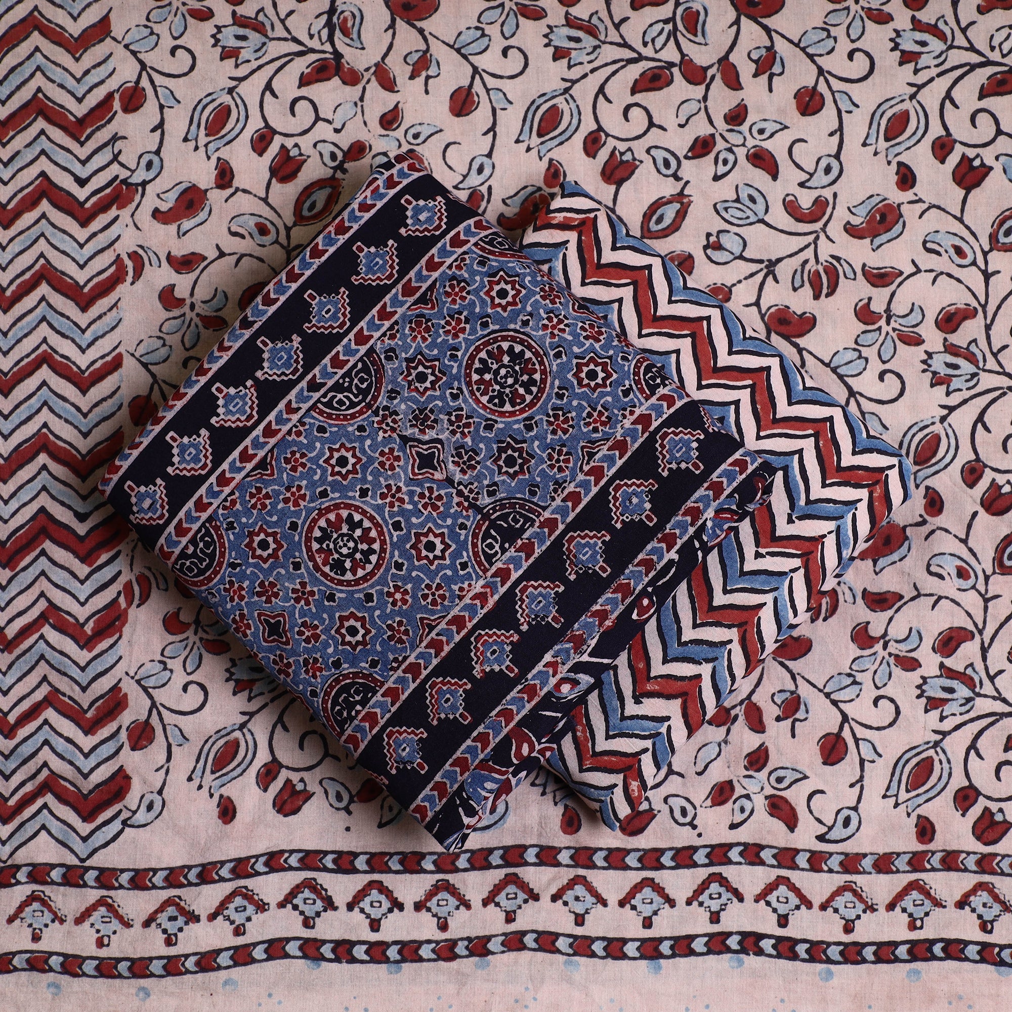 AJRAKH BY JABBAR KHATRI Black - Kutch Block Print Cotton 3pc Ajrakh Dress Material 17 - view 2