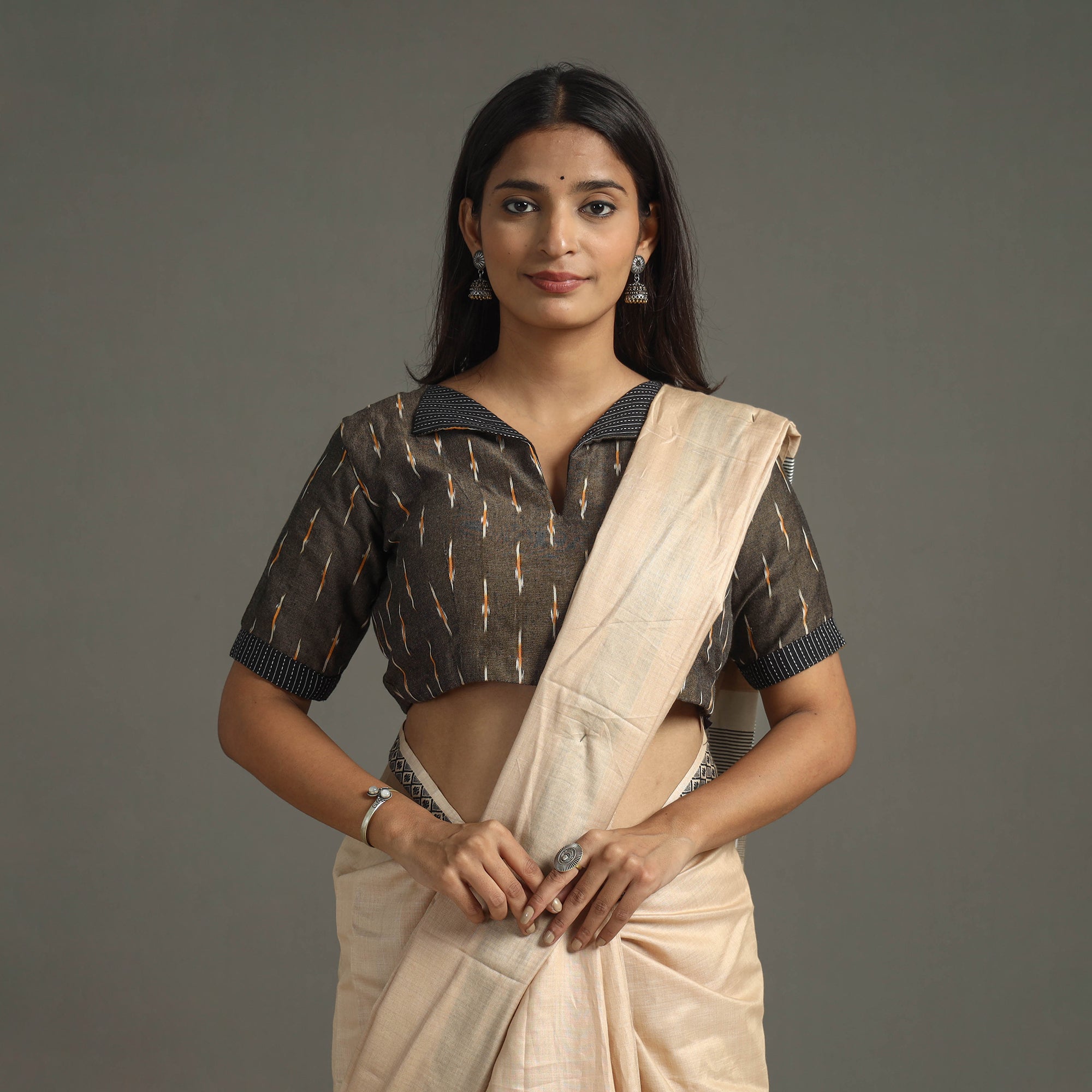 ITOKRI CASUALS Brown - Pochampally Cotton Stitched Ikat Blouse 08