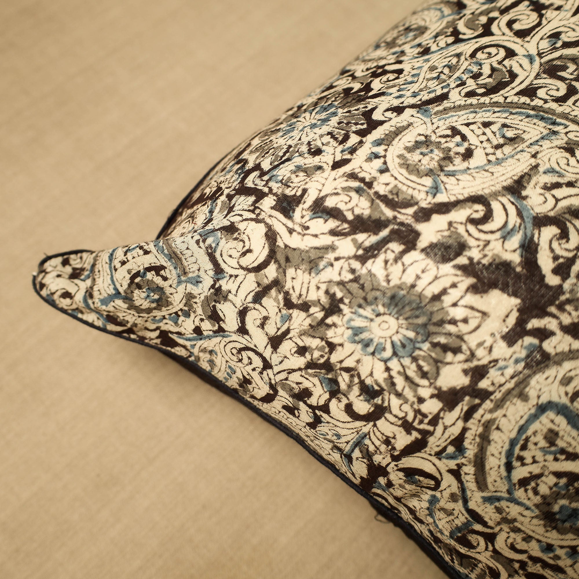 NOORI BAZAR Beige - Block Print Cotton Kalamkari Cushion Cover (16 x 16 in) 13 - view 2