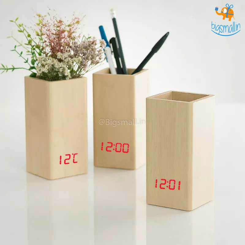 Coral Tree Minimalistic Wooden Clock Vase