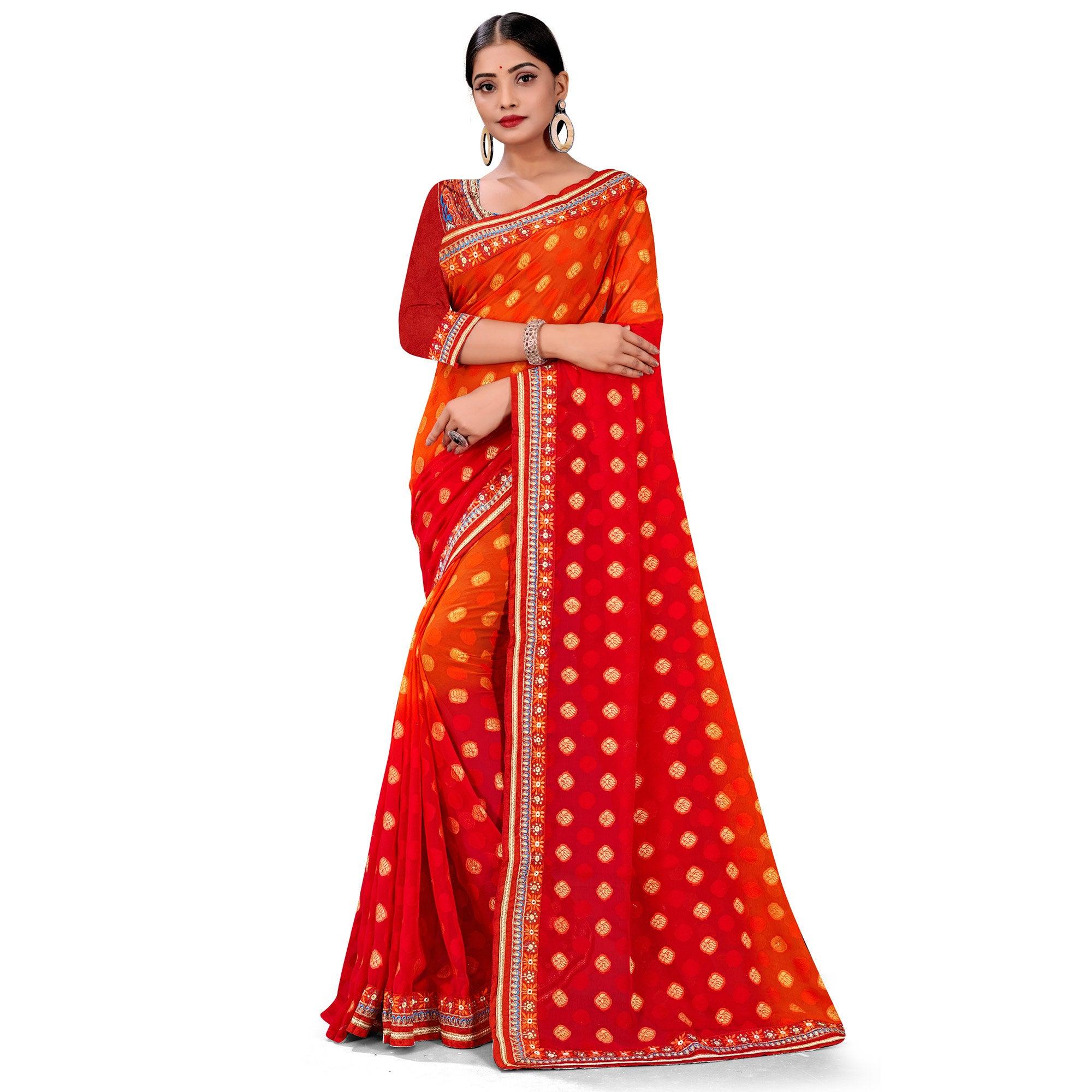 Peachmode Eye-catching Red Colored Party Wear Georgette Saree