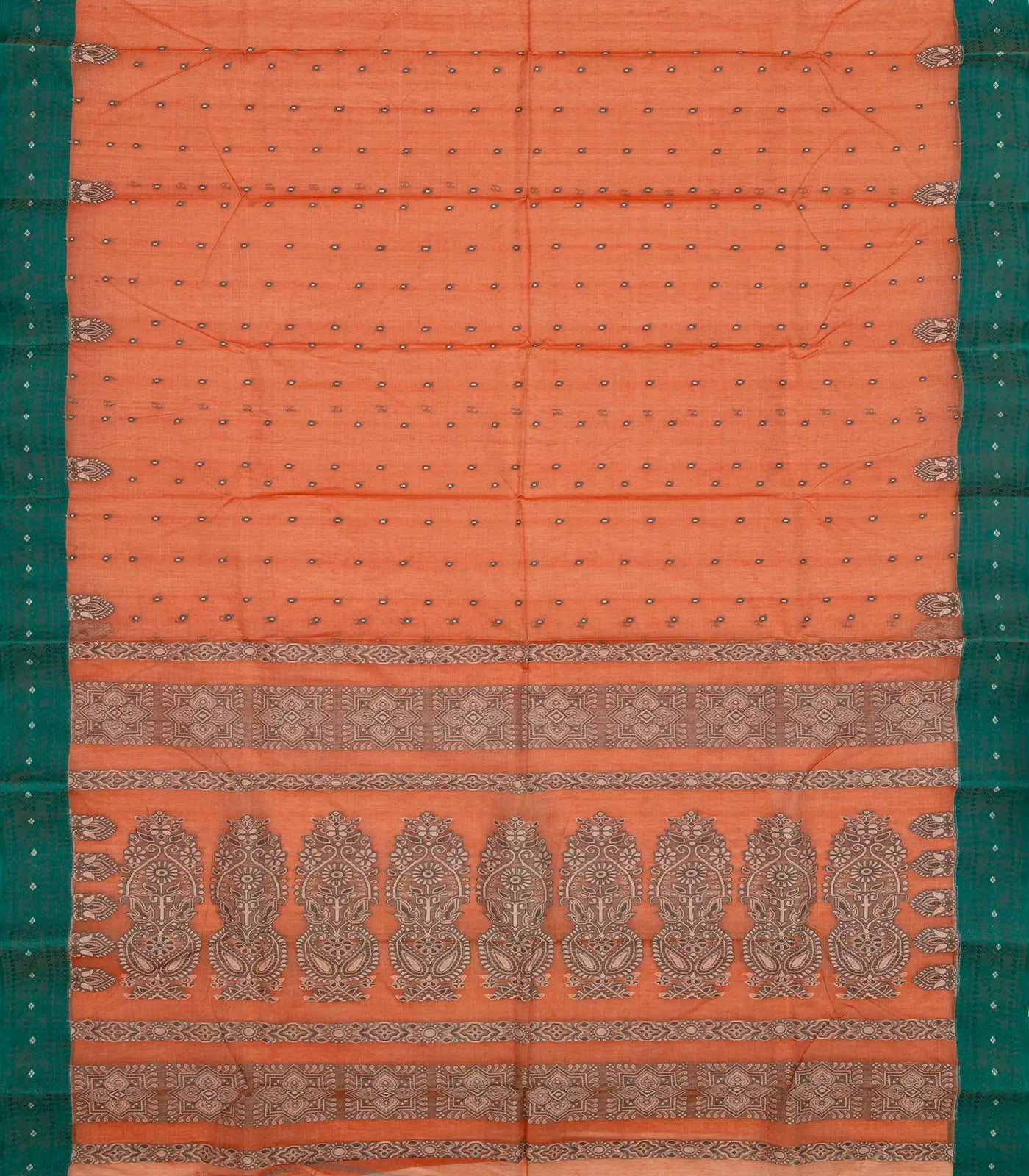 RmKV Peach Handloom Bengal Cotton Saree With Diamond Motifs - view 2