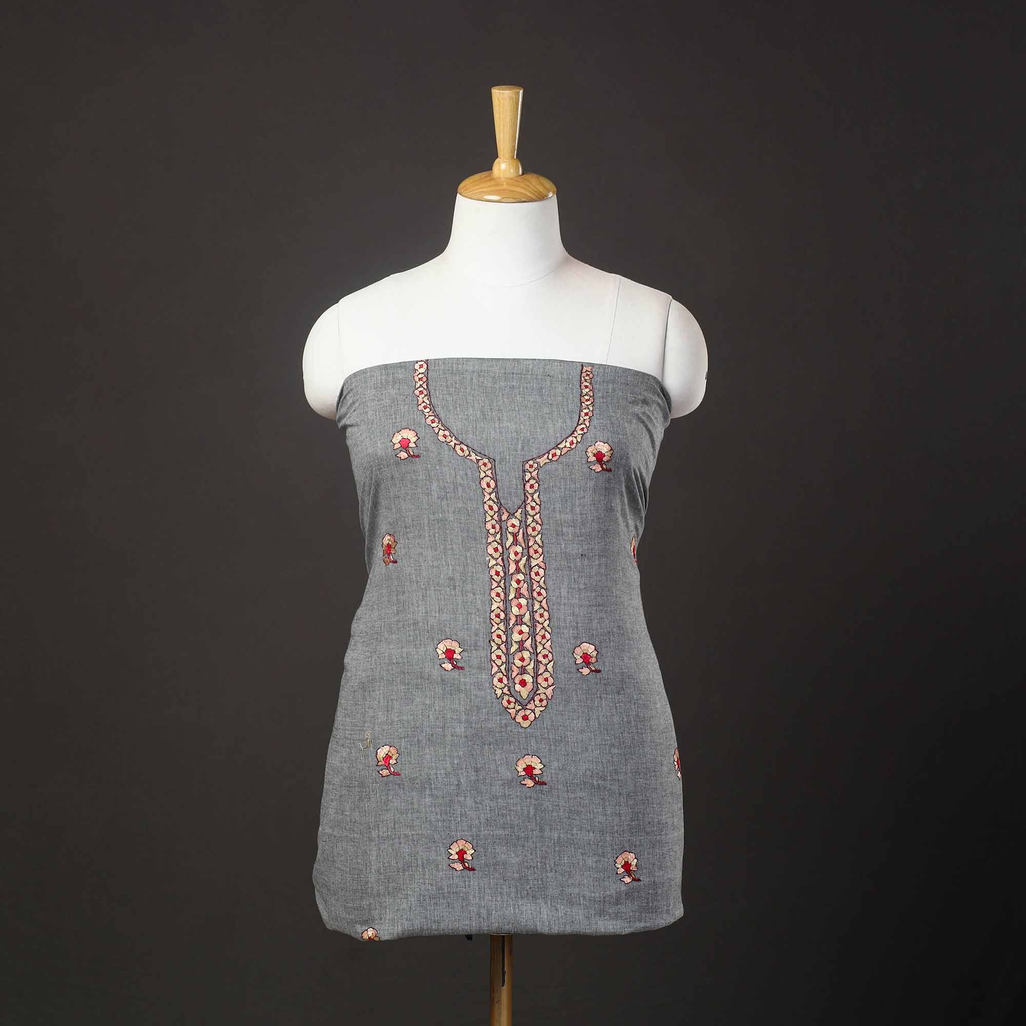 ITOKRI CRAFTS INITIATIVE Kashida Hand Embroidery Cotton Kurta Material (2.9m) 27