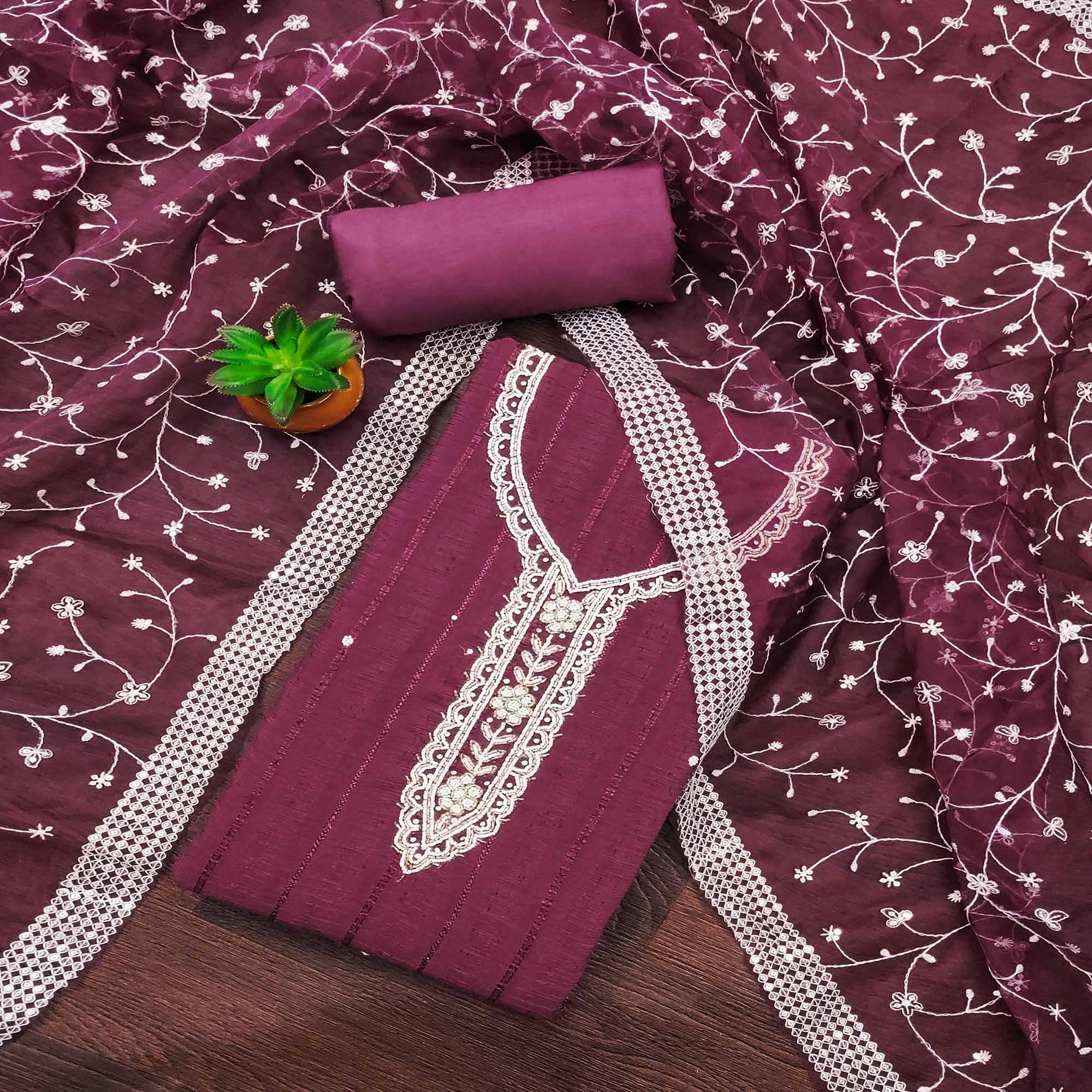 Peachmode Light Wine Woven Pure Cotton Dress Material