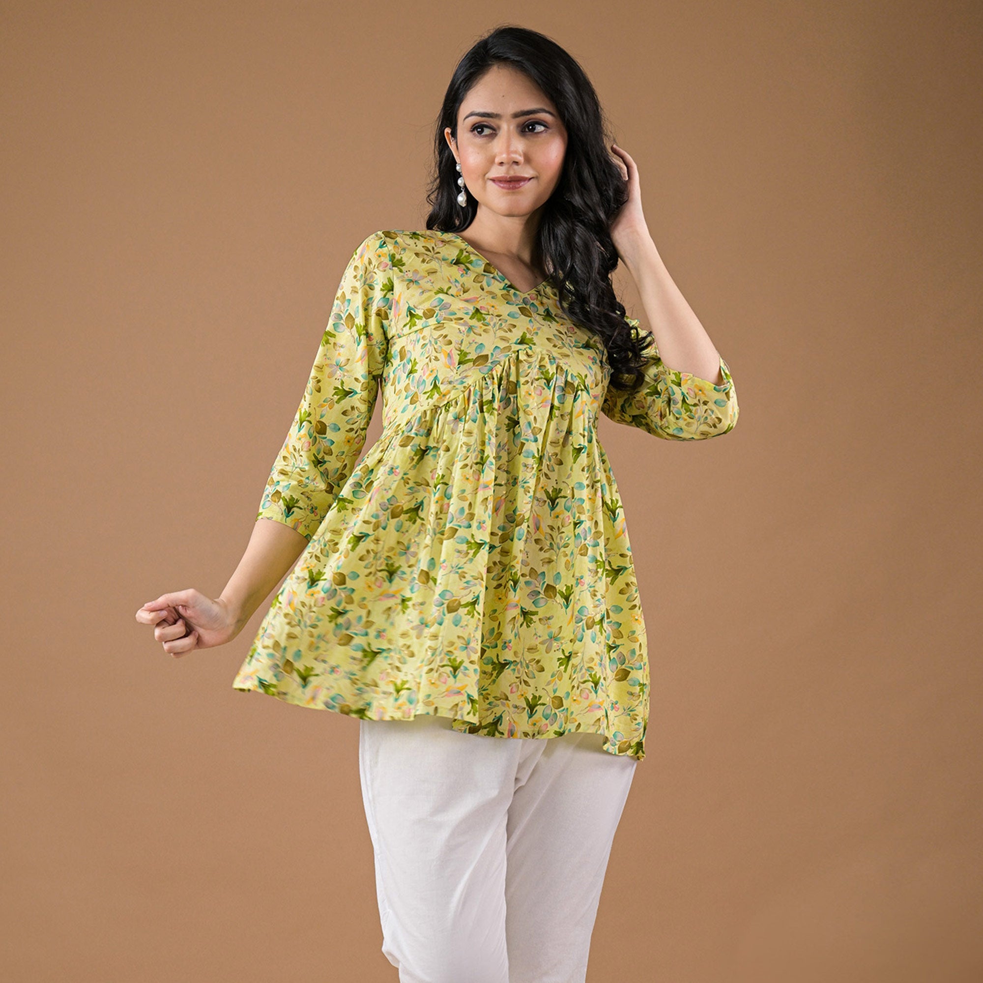 Green t-shirts – BlackTree green-floral-printed-pure-cotton-a-line-top