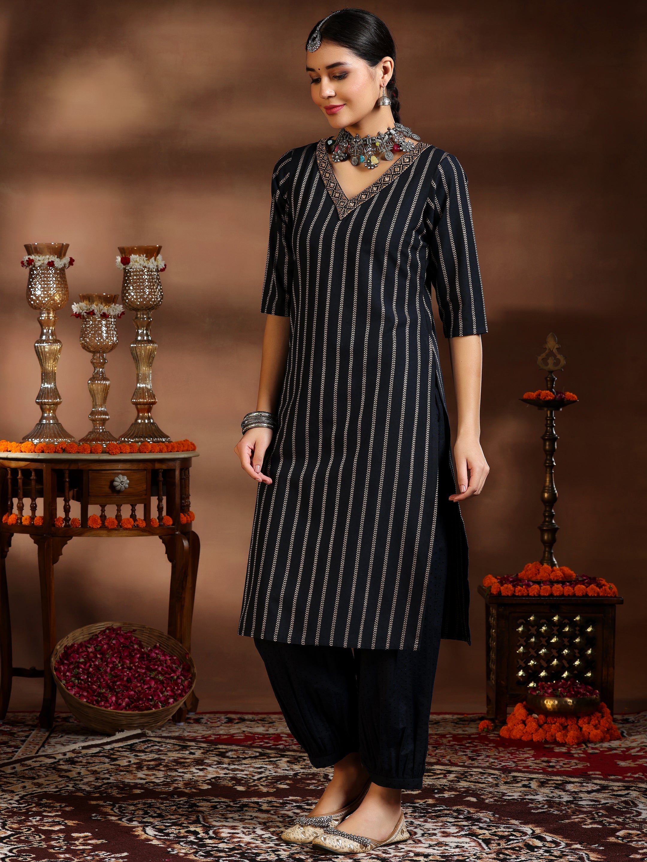 Libas Black Woven Design Cotton Blend Straight Suit With Dupatta - view 2