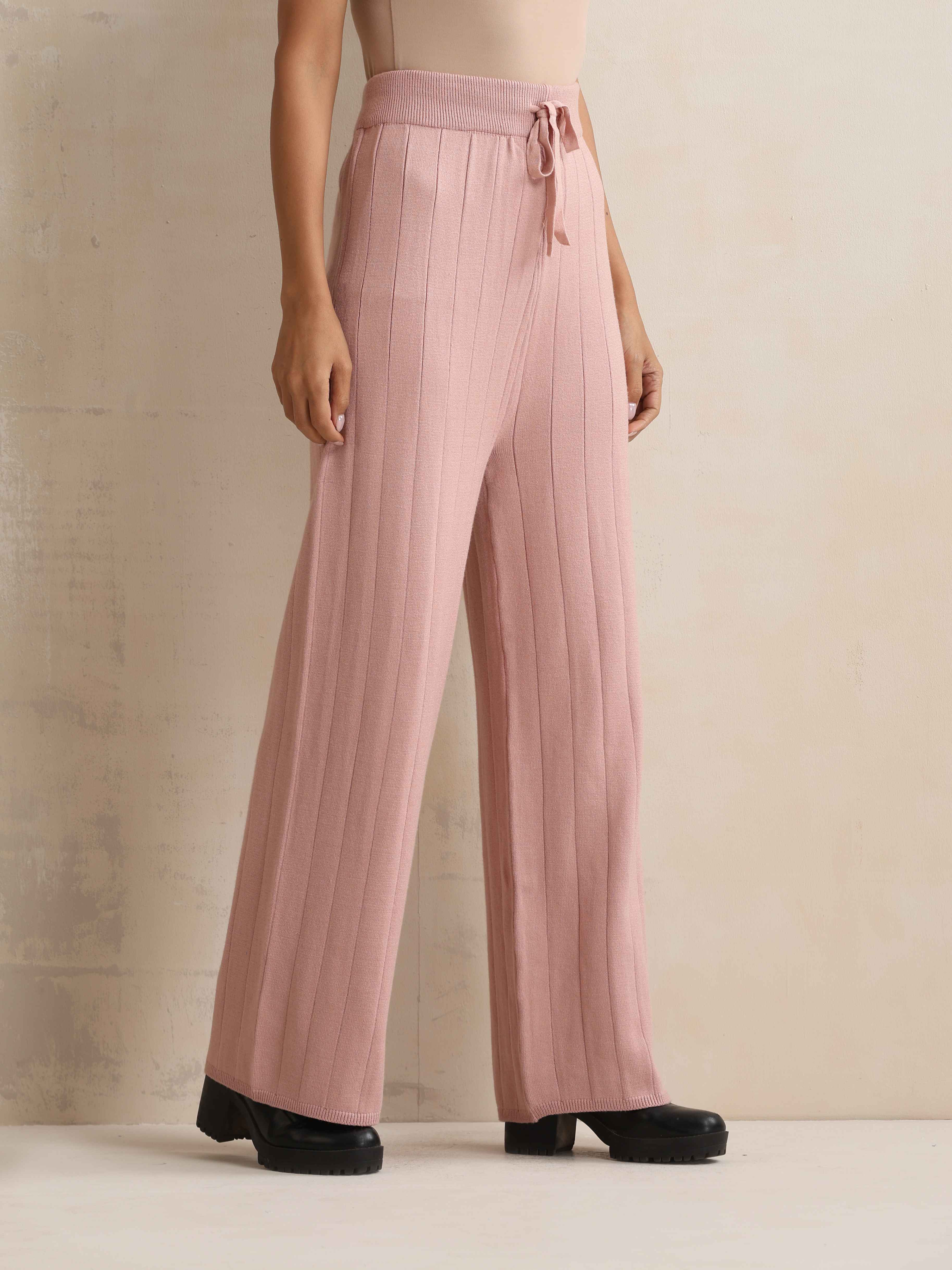 trueBrowns Pink Woollen Flared Pants - view 3