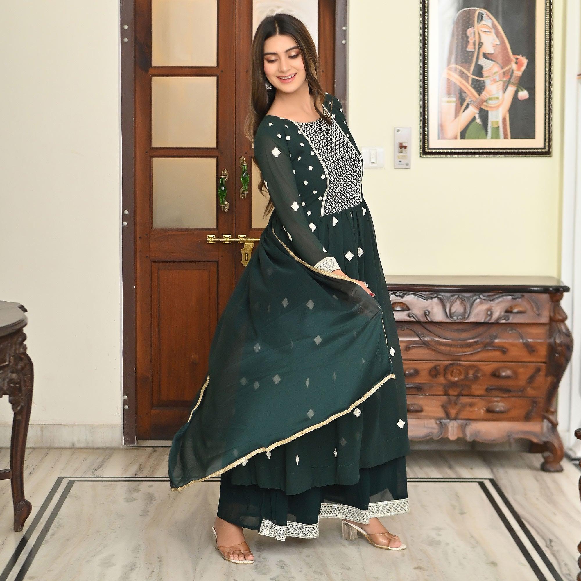 BlackTree green-embroidered-georgette-sharara-suit-2 - view 5