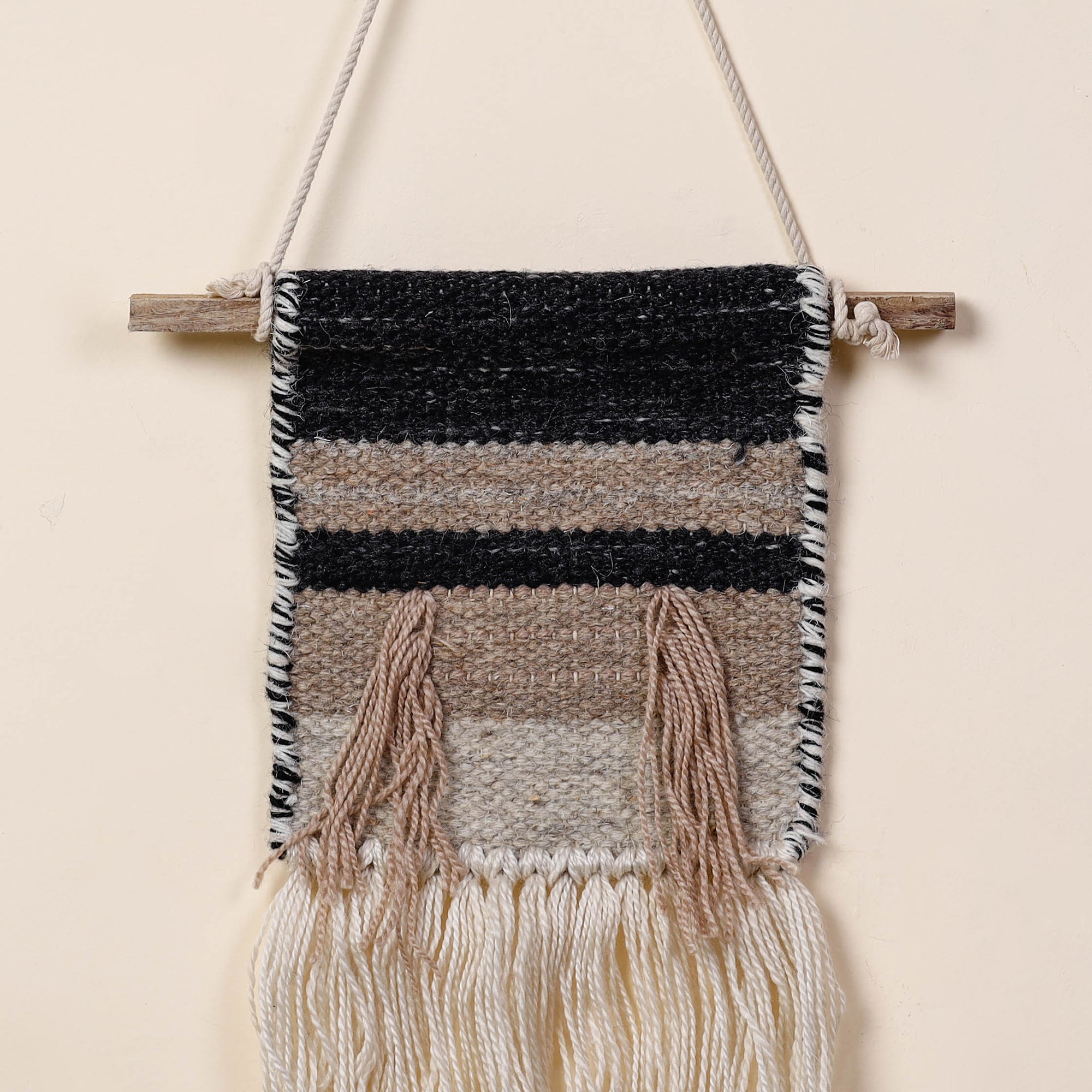ITOKRI CRAFTS INITIATIVE Bhadohi Handwoven Wool Geometric Fringed Wall Hanging - view 2