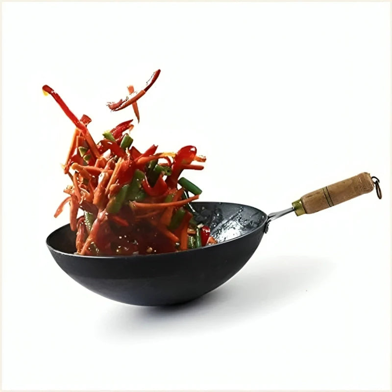 The Indus Valley 100% Pure Iron Wok with Wooden Handle, Toxin-free Sheet Iron, Pre-seasoned, 2.2/4.2L, 1/1.5kg