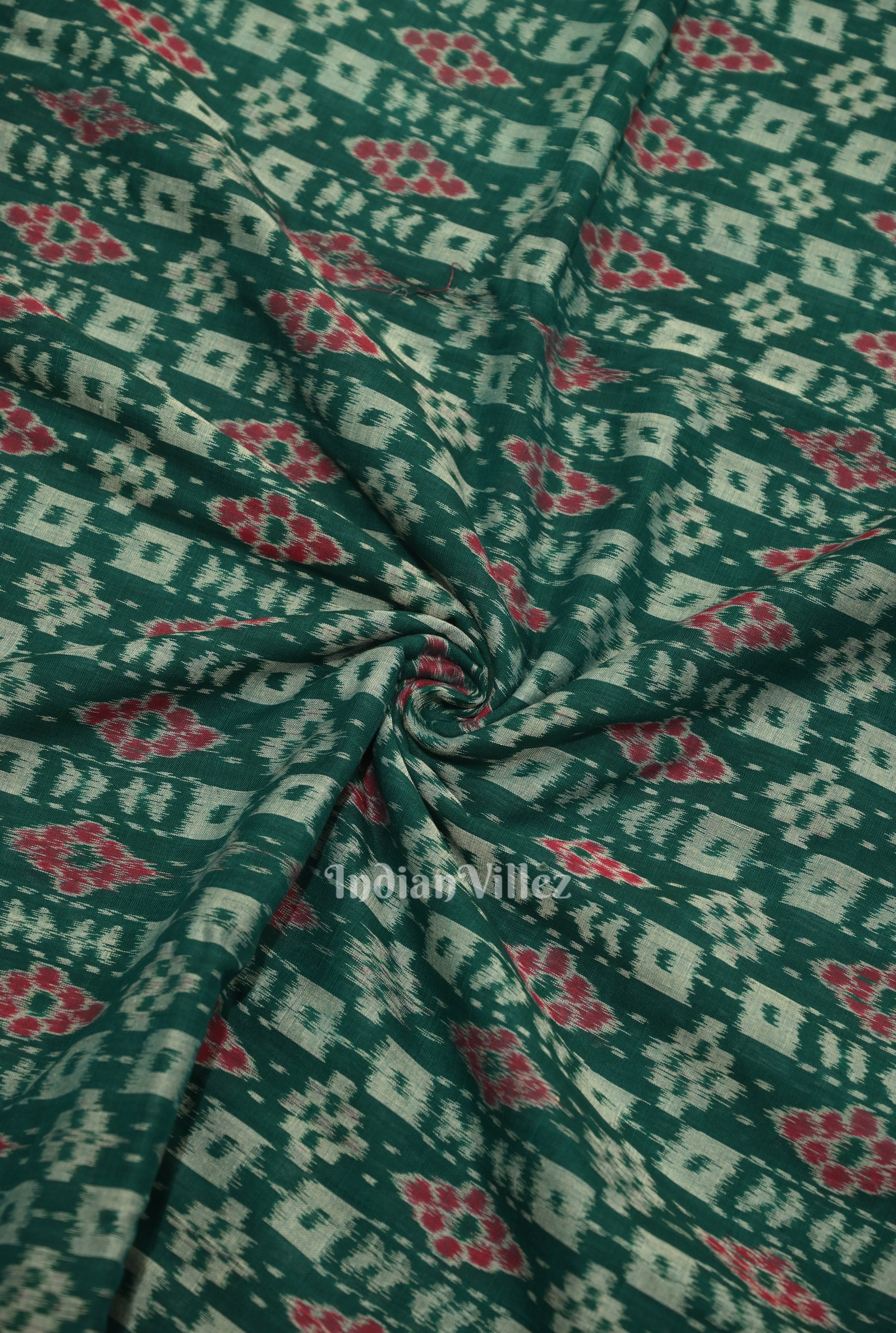 IndianVillèz Green Floral Theme Sambalpuri Ikat Cotton Fabric