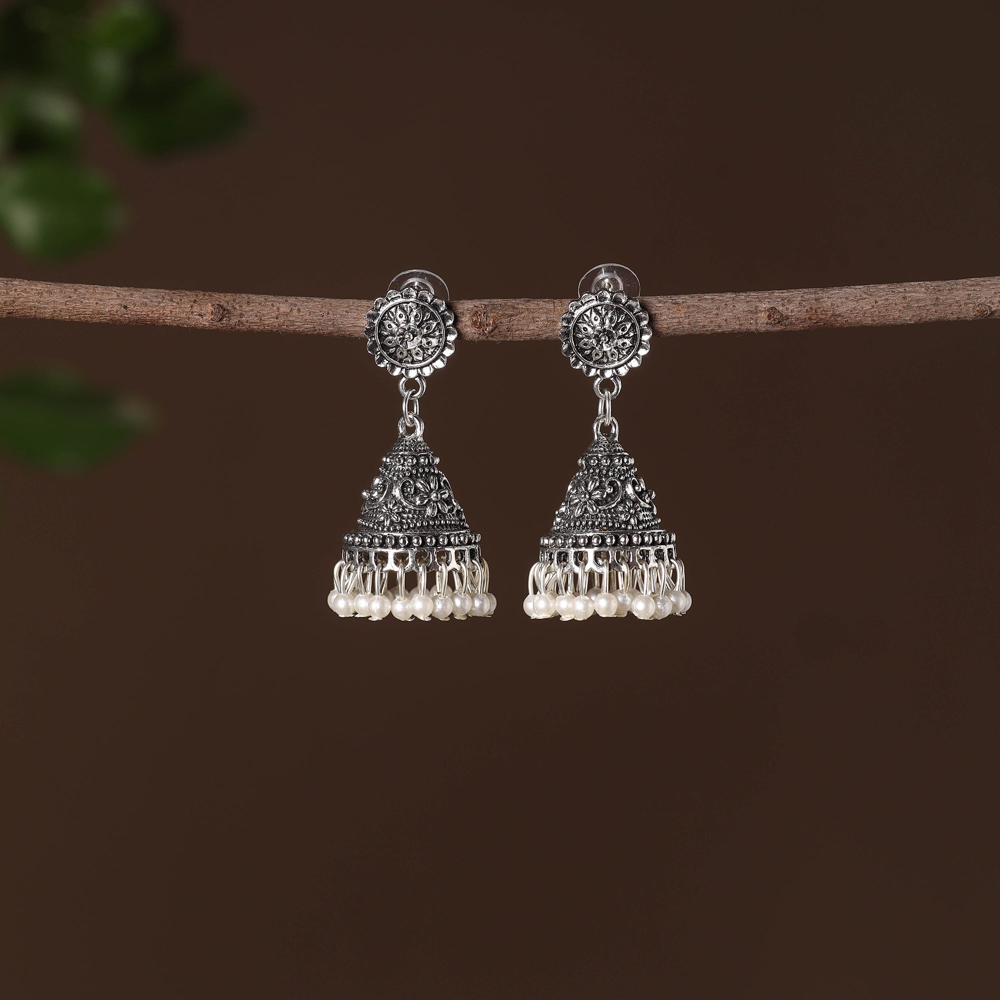 JALPARI Alima German Silver Beaded Jhumki Earrings