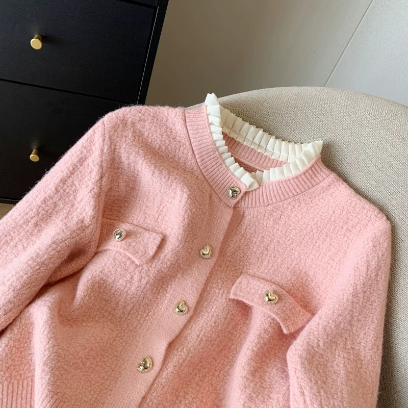 Alamode By Akanksha Gia Cute Heart Cardigans in Pink - view 2