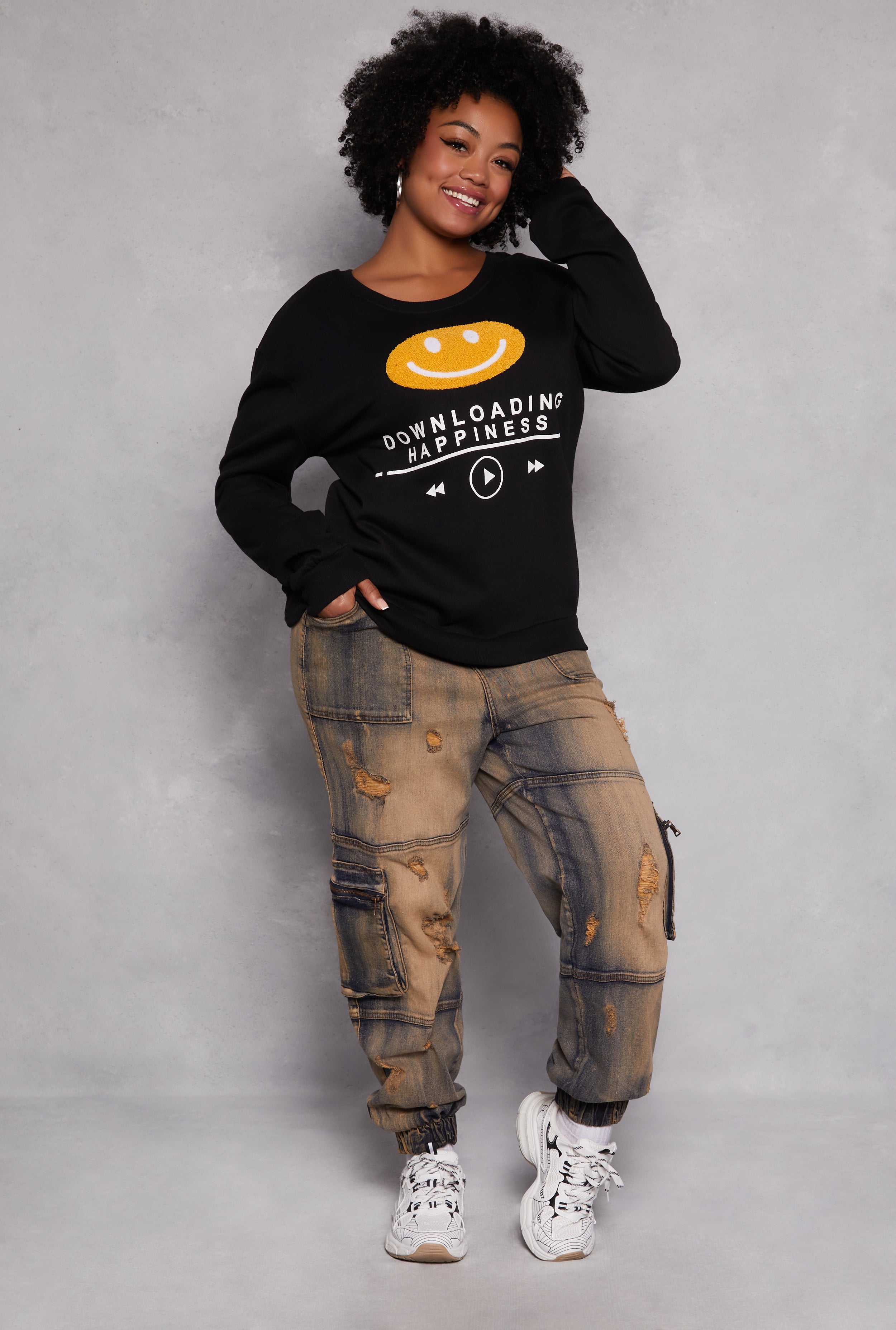 Rainbow Shops Plus Size Downloading Happiness Sweatshirt - view 2
