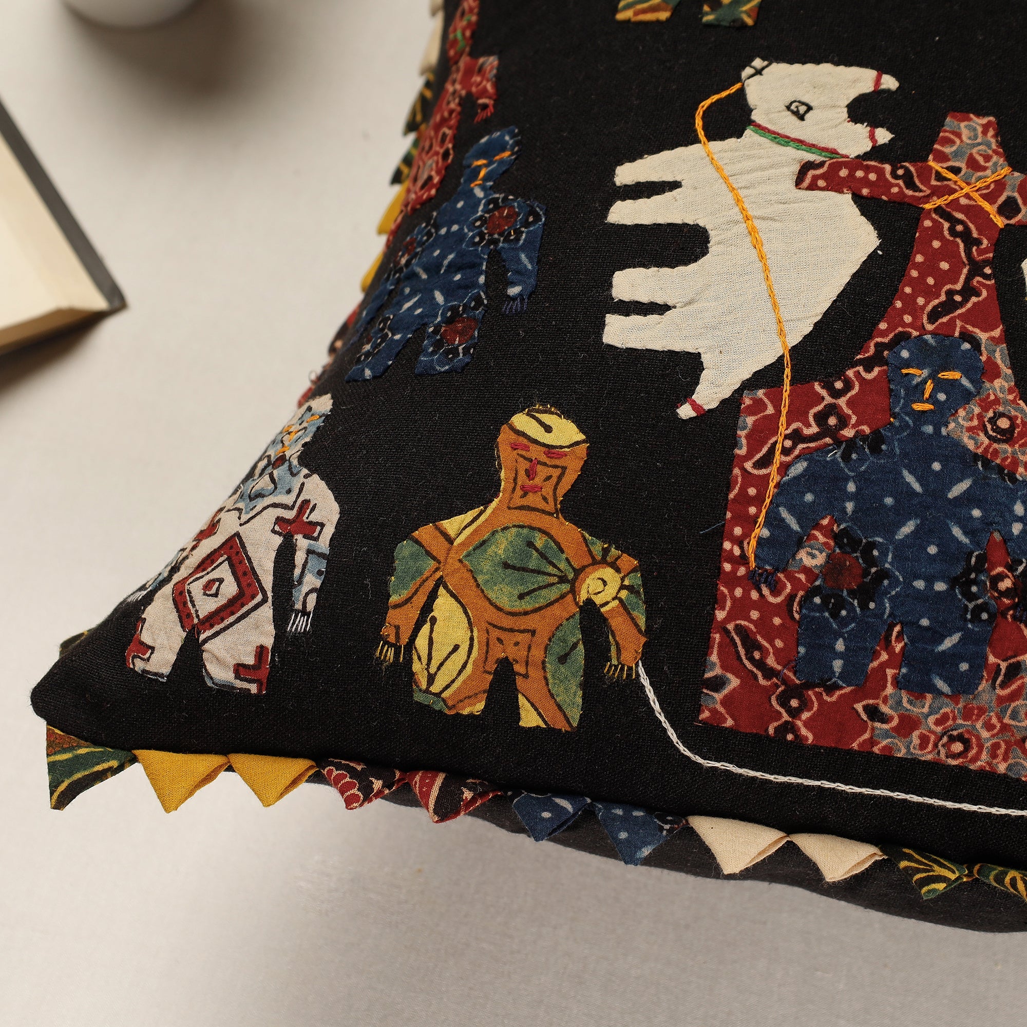 Black - Kala Raksha Applique Cutwork Cotton Cushion Cover (16 x 16 in) - view 2