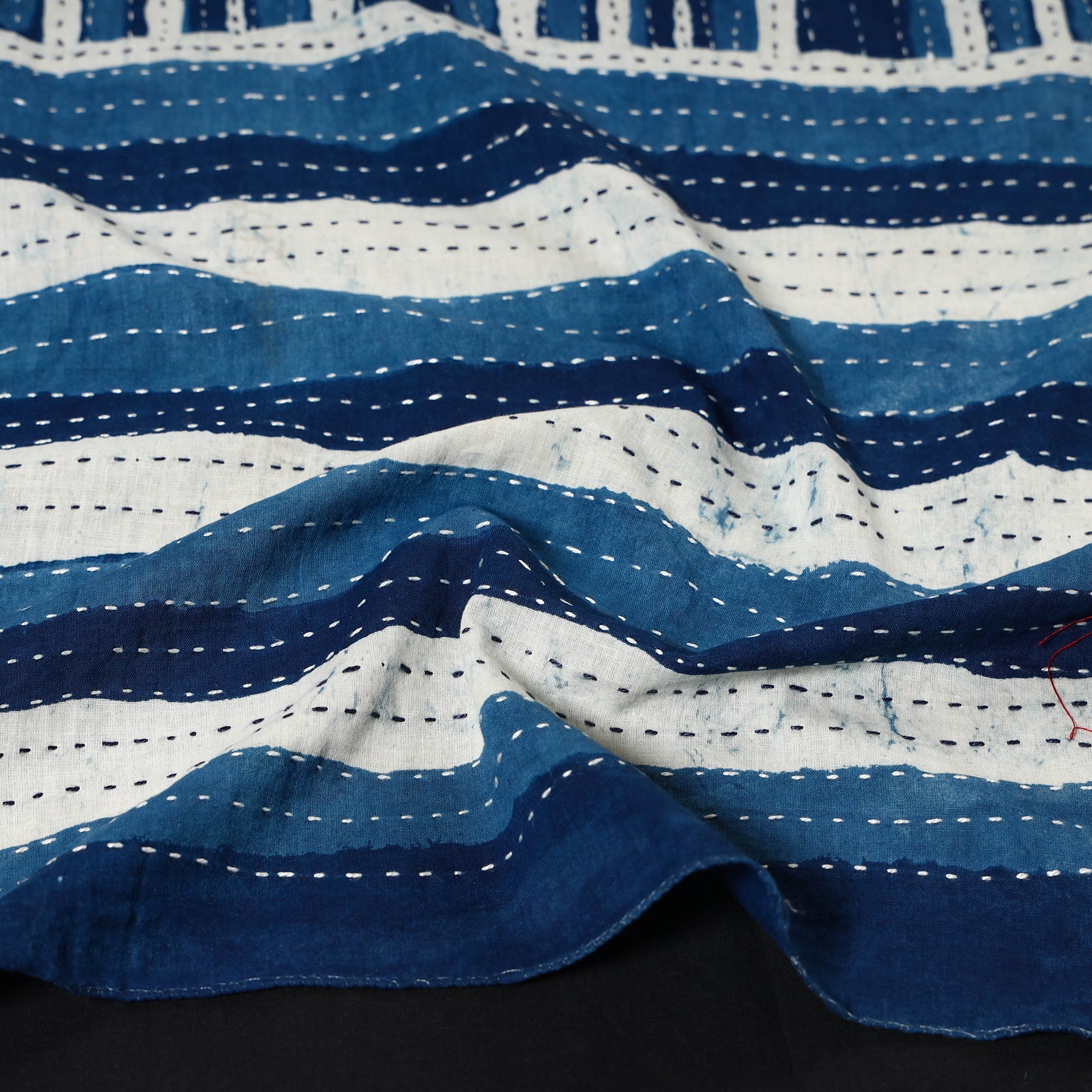 ARTISAN HAND BLOCK PRINTS Blue - Block Printed Tagai Work Cotton Stole with Tassels - view 2